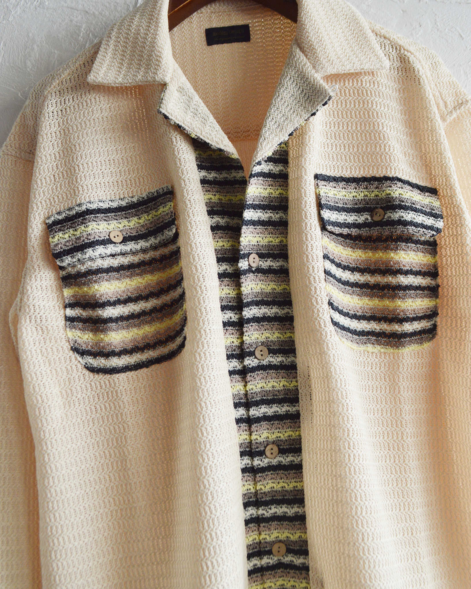 modemdesign モデムデザイン / PATTERN CROCHET L/S SHIRTパターンクロシェロングスリーブシャツ (IVORY アイボリー)