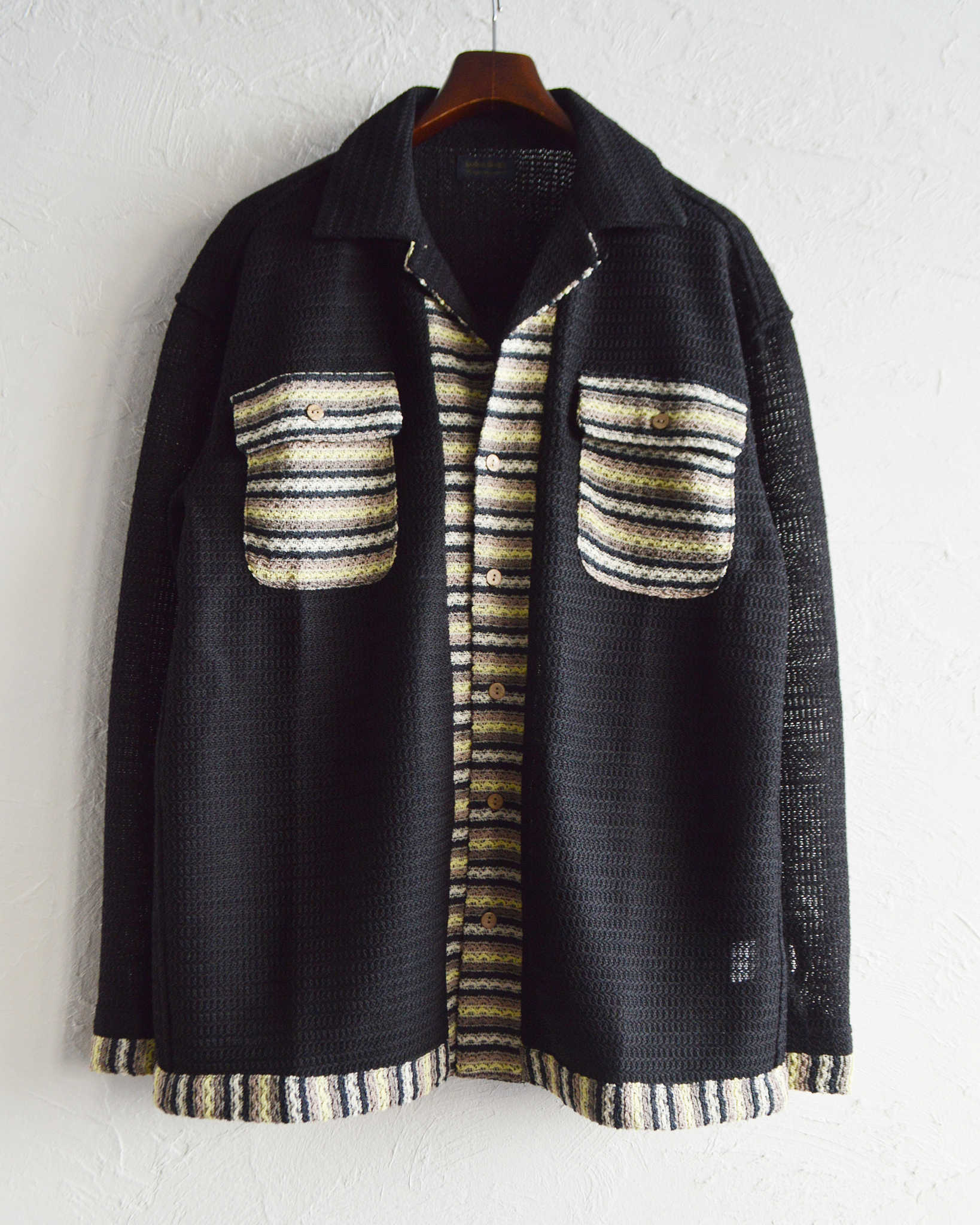 modemdesign モデムデザイン / PATTERN CROCHET L/S SHIRTパターンクロシェロングスリーブシャツ (BLACK ブラック)