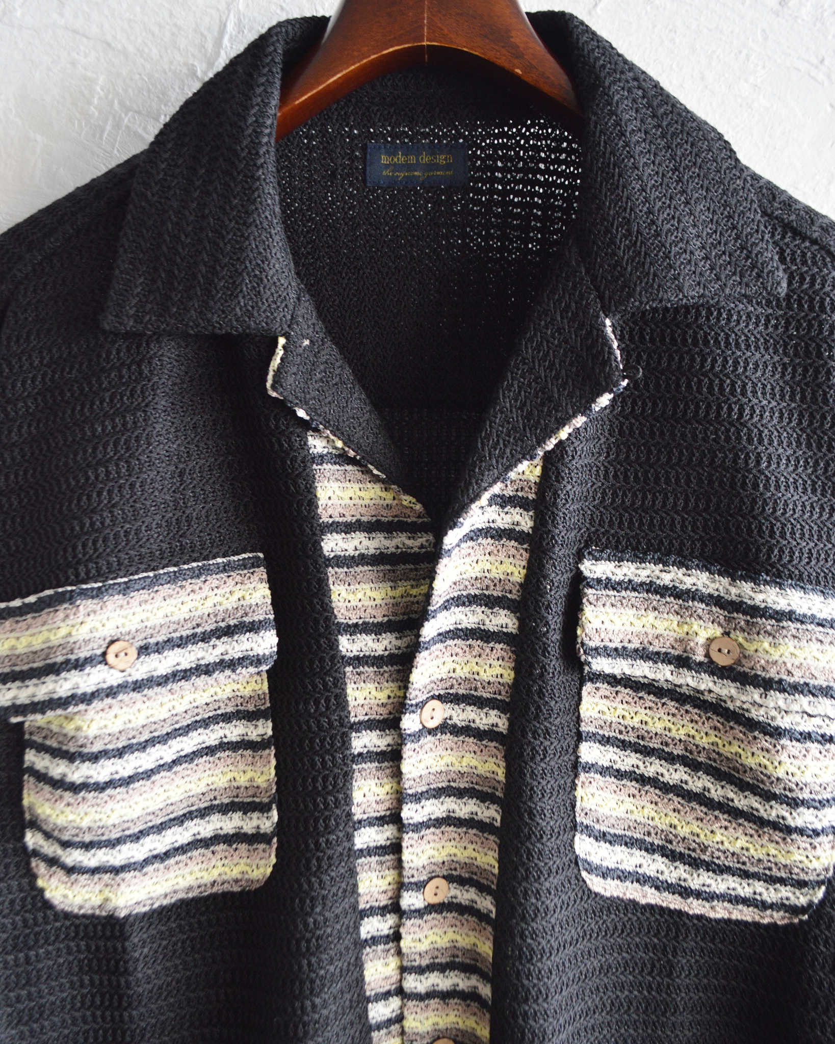 modemdesign モデムデザイン / PATTERN CROCHET L/S SHIRTパターンクロシェロングスリーブシャツ (BLACK ブラック)