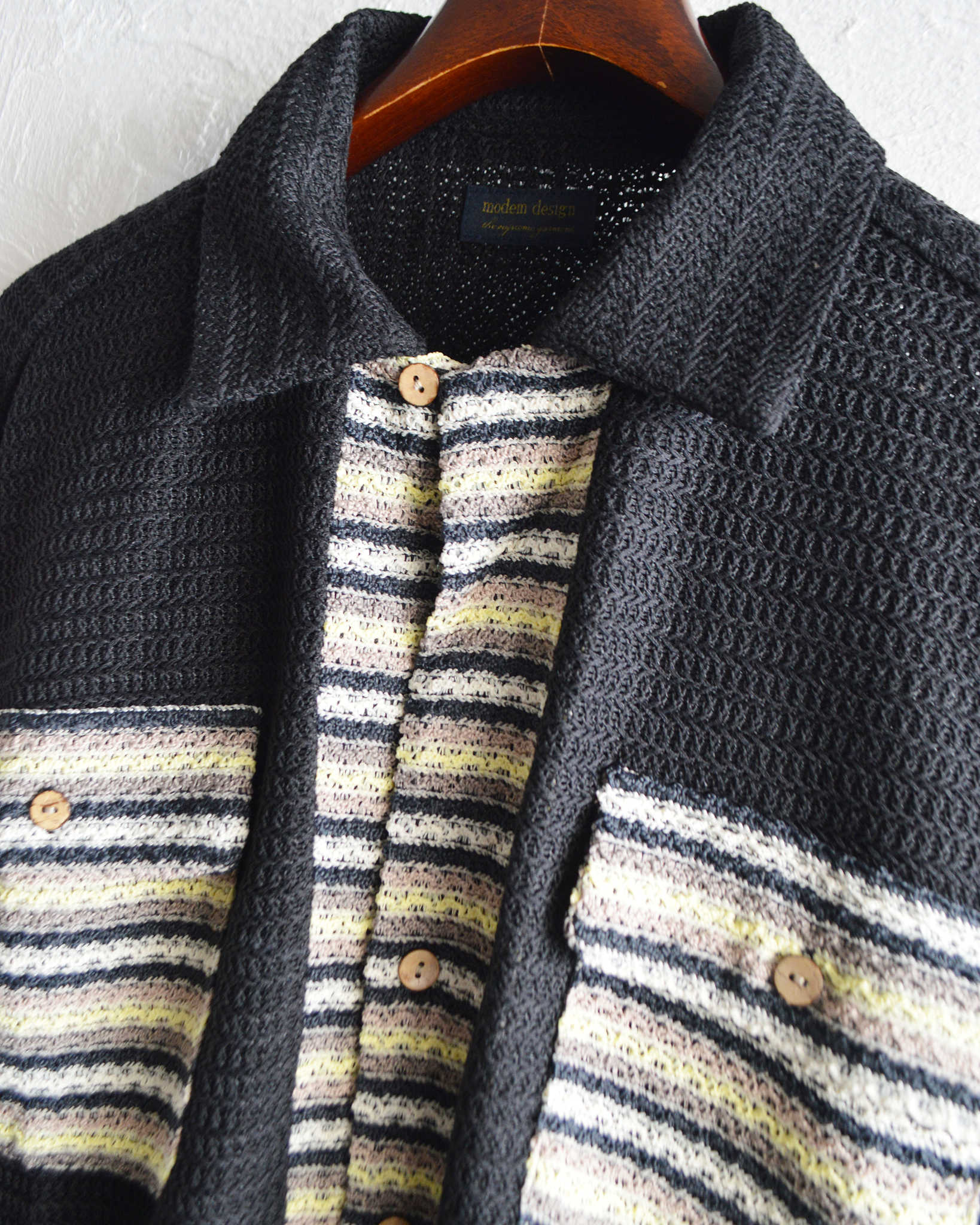 modemdesign モデムデザイン / PATTERN CROCHET L/S SHIRTパターンクロシェロングスリーブシャツ (BLACK ブラック)