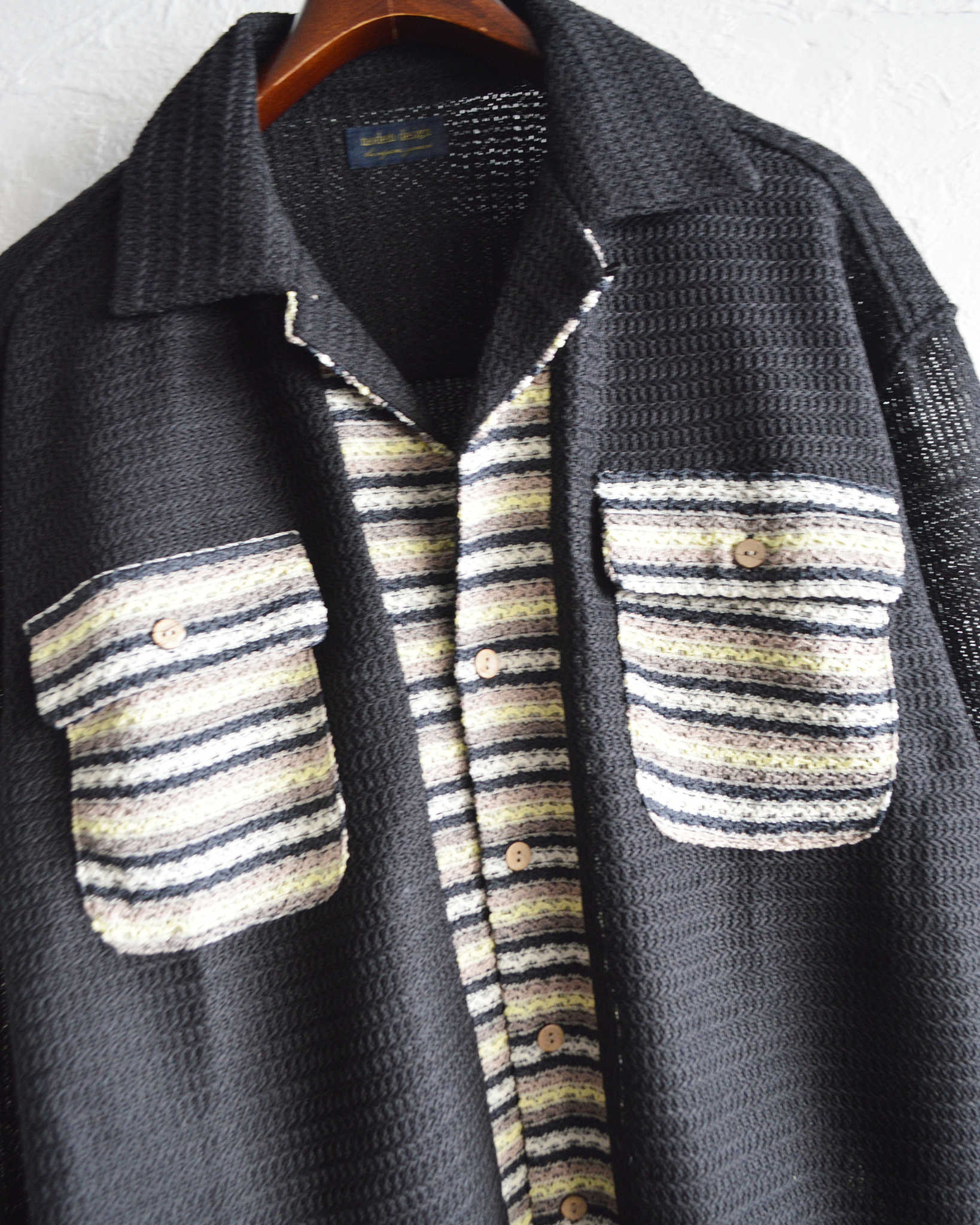 modemdesign モデムデザイン / PATTERN CROCHET L/S SHIRTパターンクロシェロングスリーブシャツ (BLACK ブラック)