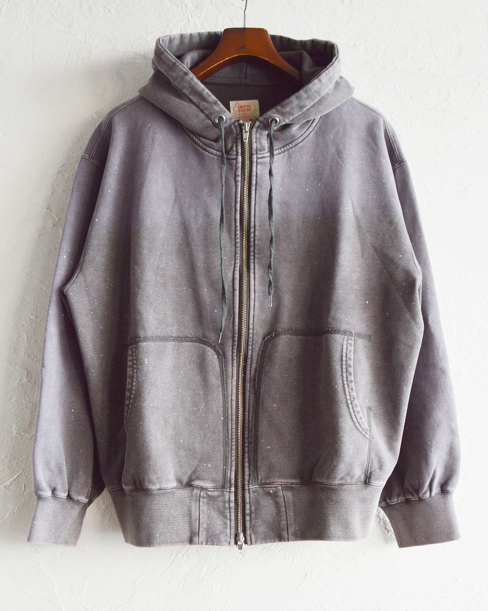 IMPRESTORE インプレストア / Thompson-paint splattered トンプソンペイントスプラッタード| Zip hoodie separate pocket ジップフーディーセパレートポケット (faded Gray Purple グレーパープル)