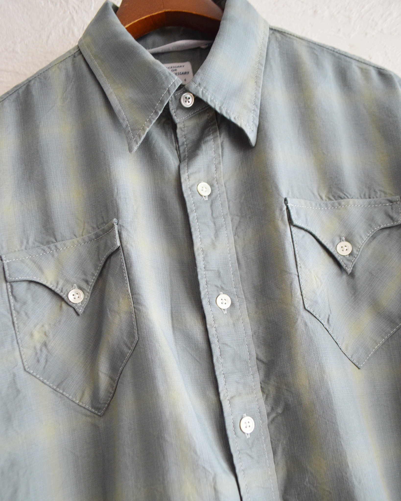NECESSARY or UNNECESSARY ネセサリーオアアンネセサリー N.O.UN ナウン / WESTERN SHIRT ウエスタンシャツ (SAGE-CHECK セージチェック)
