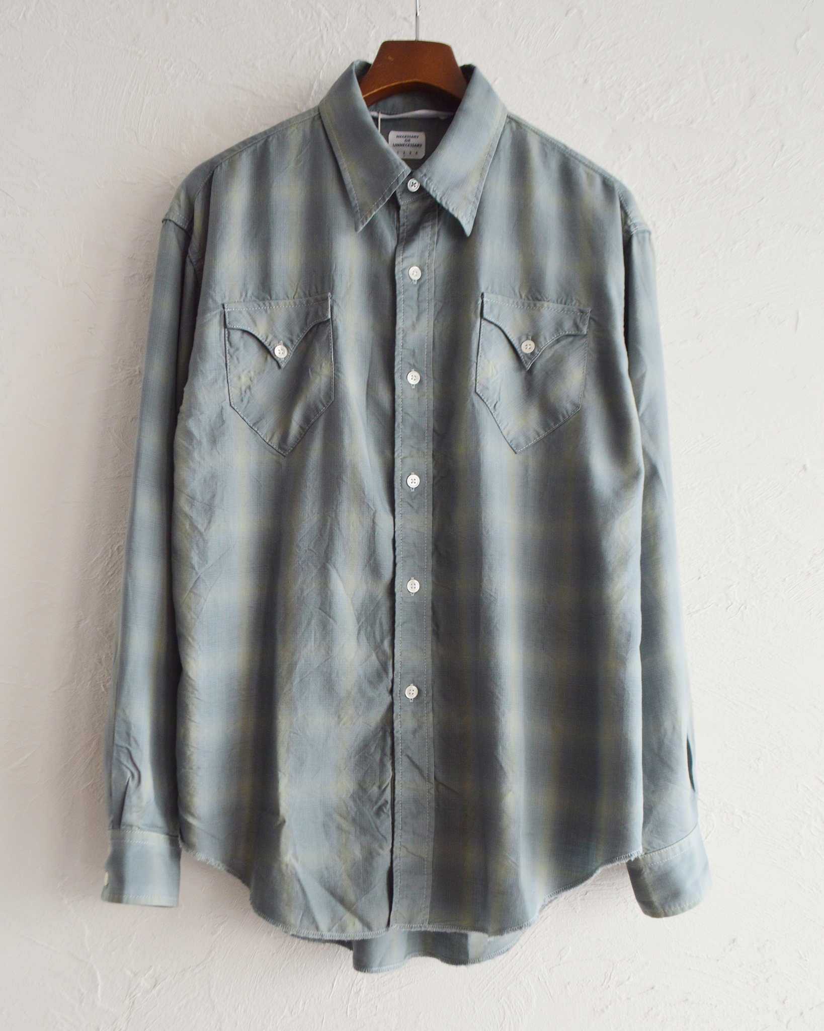 NECESSARY or UNNECESSARY ネセサリーオアアンネセサリー N.O.UN ナウン / WESTERN SHIRT ウエスタンシャツ (SAGE-CHECK セージチェック)
