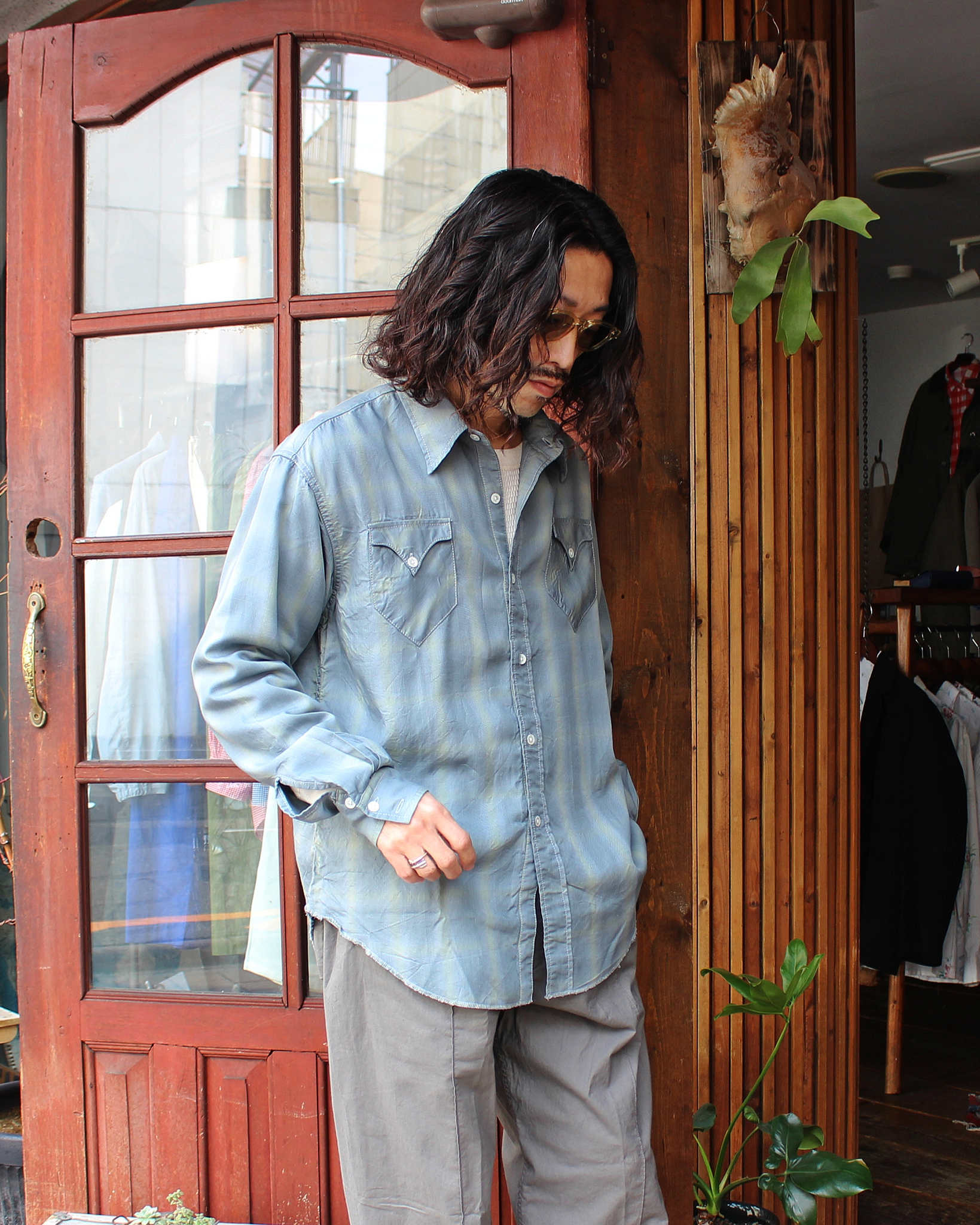 NECESSARY or UNNECESSARY ネセサリーオアアンネセサリー N.O.UN ナウン / WESTERN SHIRT ウエスタンシャツ (SAGE-CHECK セージチェック)