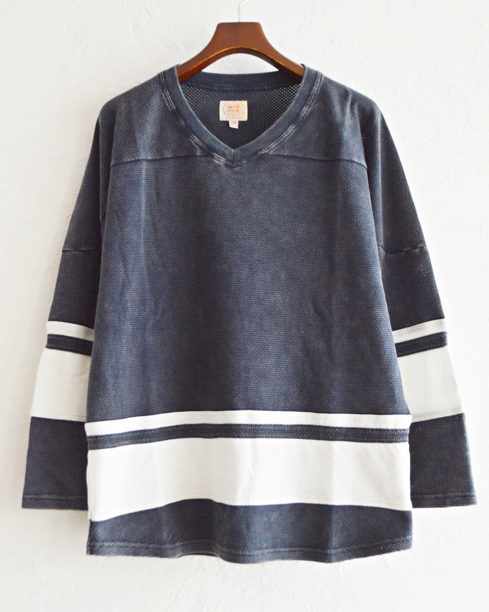 IMPRESTORE インプレストア / Duke-mesh t-cloth V.D デューク | Hokey V-neck ホッケーVネック (faded Navy フェイデットネイビー)
