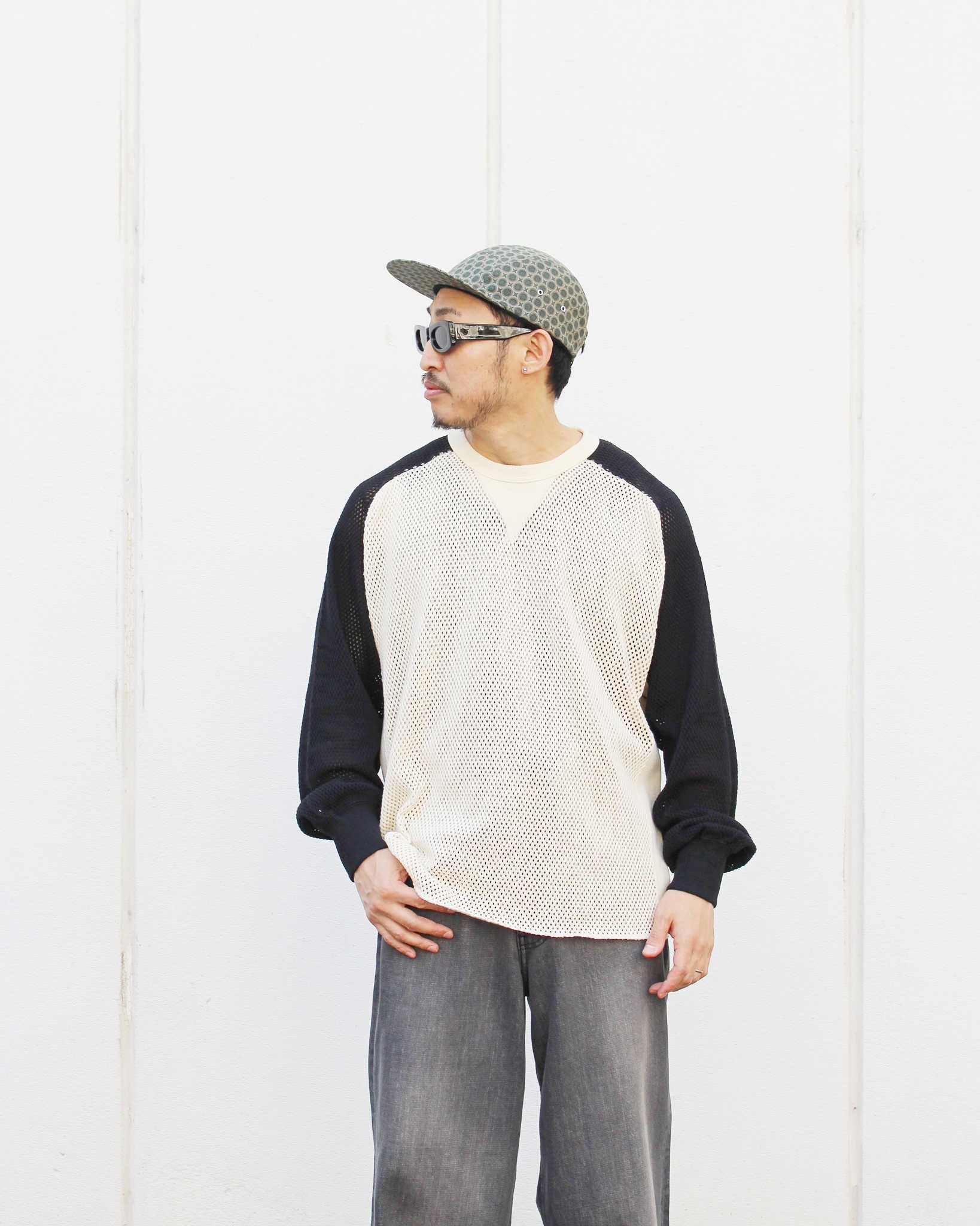 IMPRESTORE インプレストア / Ruker ルーカー | Mesh freedom long t メッシュフリーダムスリーブロンTEE (Natural/Black ナチュラルブラック)
