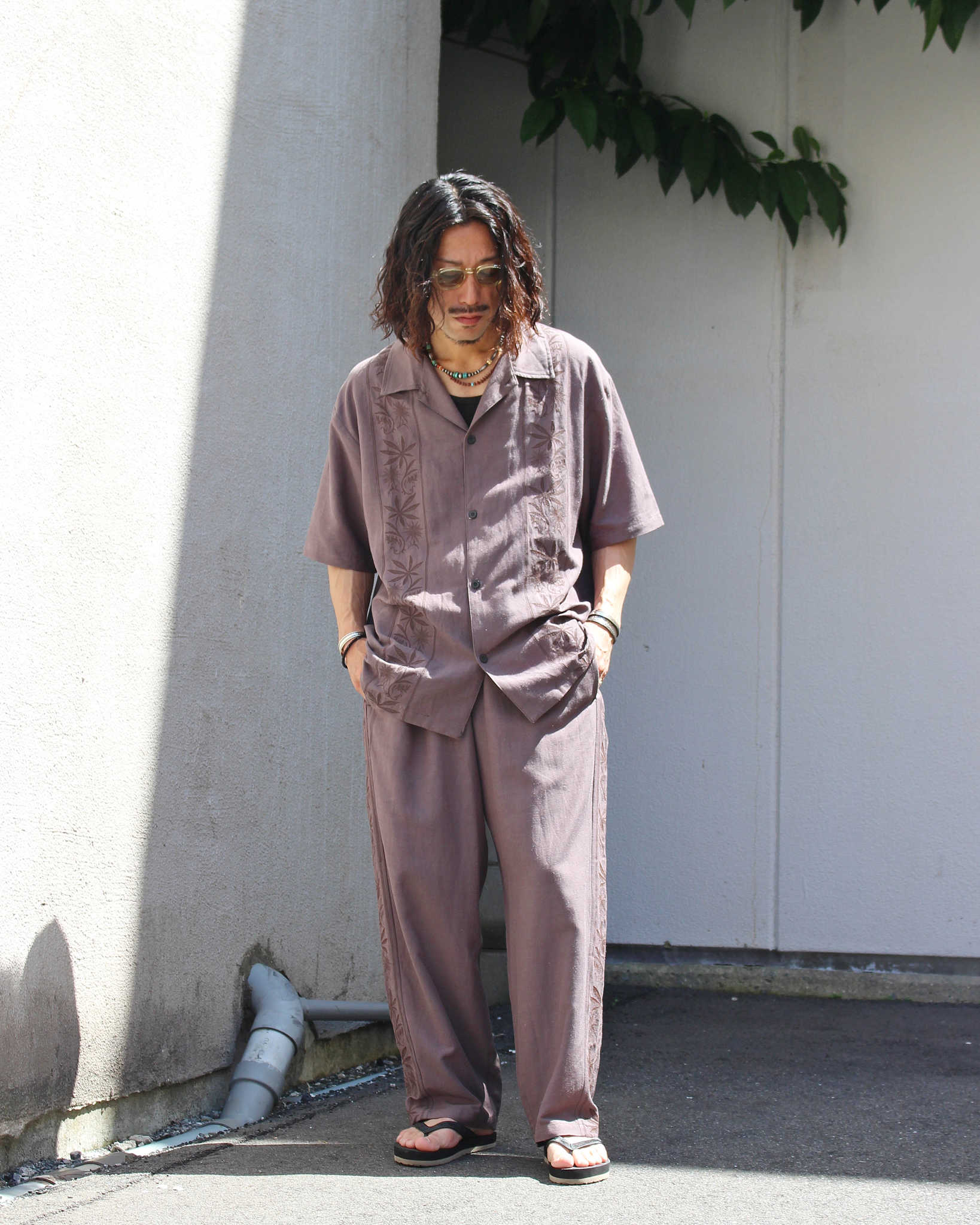 GOHEMP ゴーヘンプ / YURURI EMB SHIRTS ユルリエンブシャツ (STONE GRAY ストーングレー)