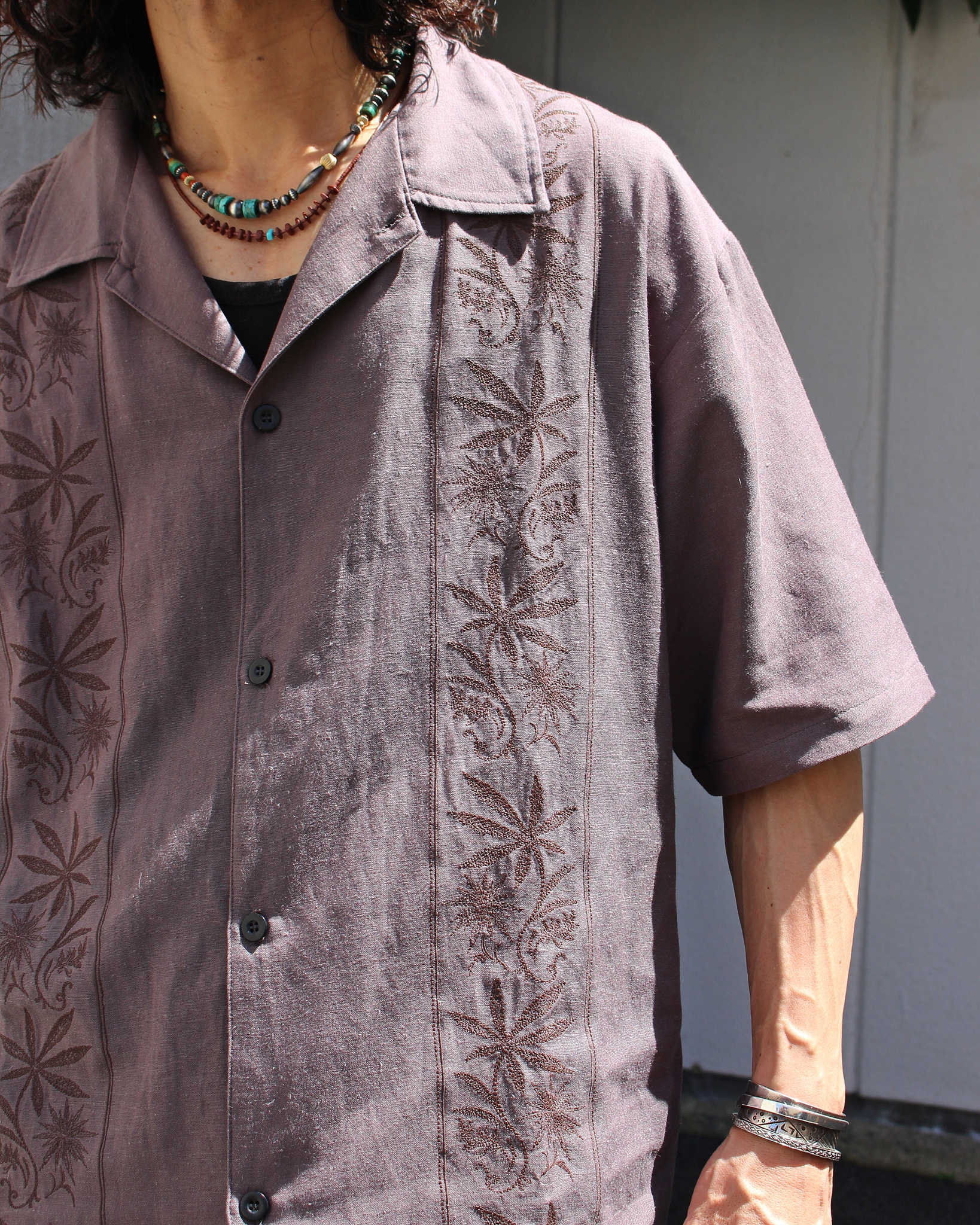 GOHEMP ゴーヘンプ / YURURI EMB SHIRTS ユルリエンブシャツ (STONE GRAY ストーングレー)