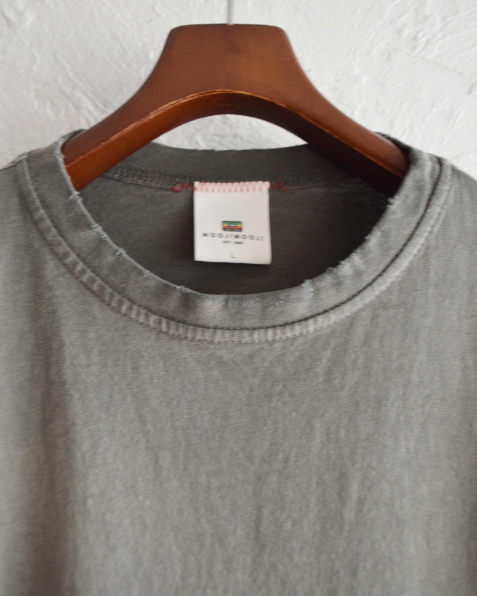 MOOJIMOOJI ムージームージー / OVERSIZE CROP T-SHIRTS AGED オーバーサイズドクロップティーシャツエイジド (OLIVE GREEN オリーブグリーン)