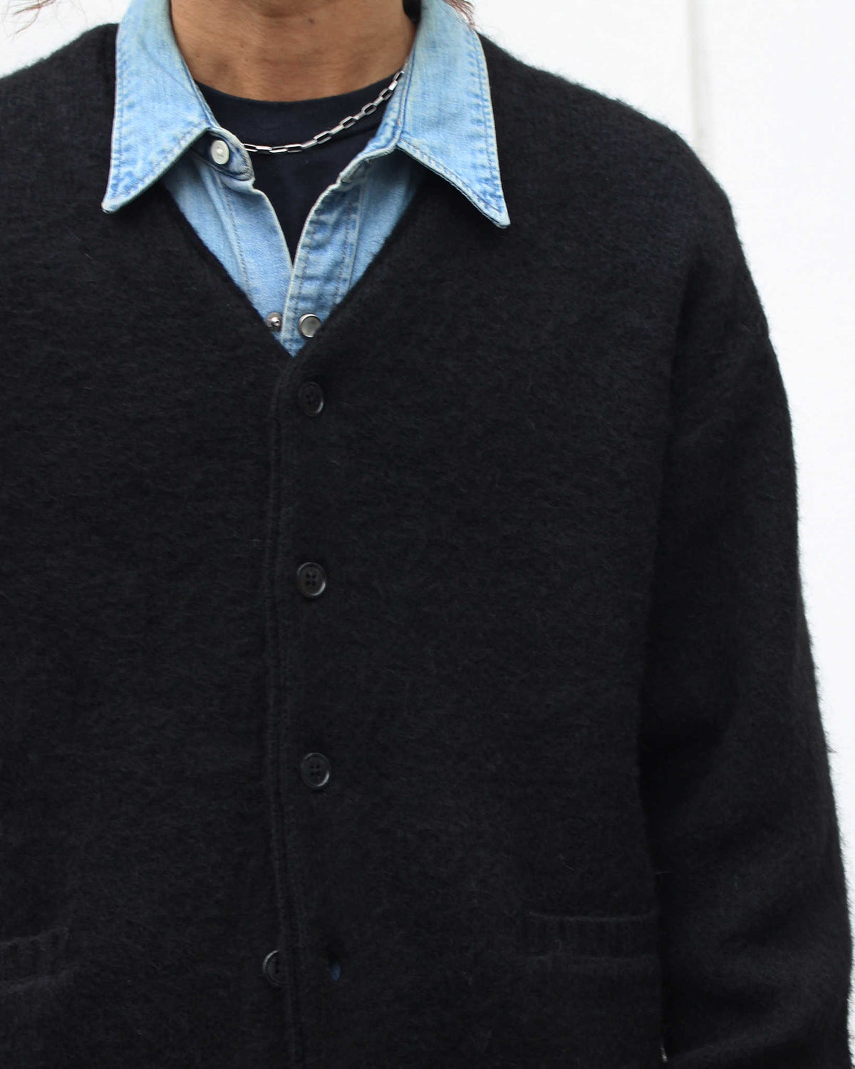 TOWN CRAFT タウンクラフト / mohair shaggy cardigan モヘアカーディガン (BLACK ブラック)