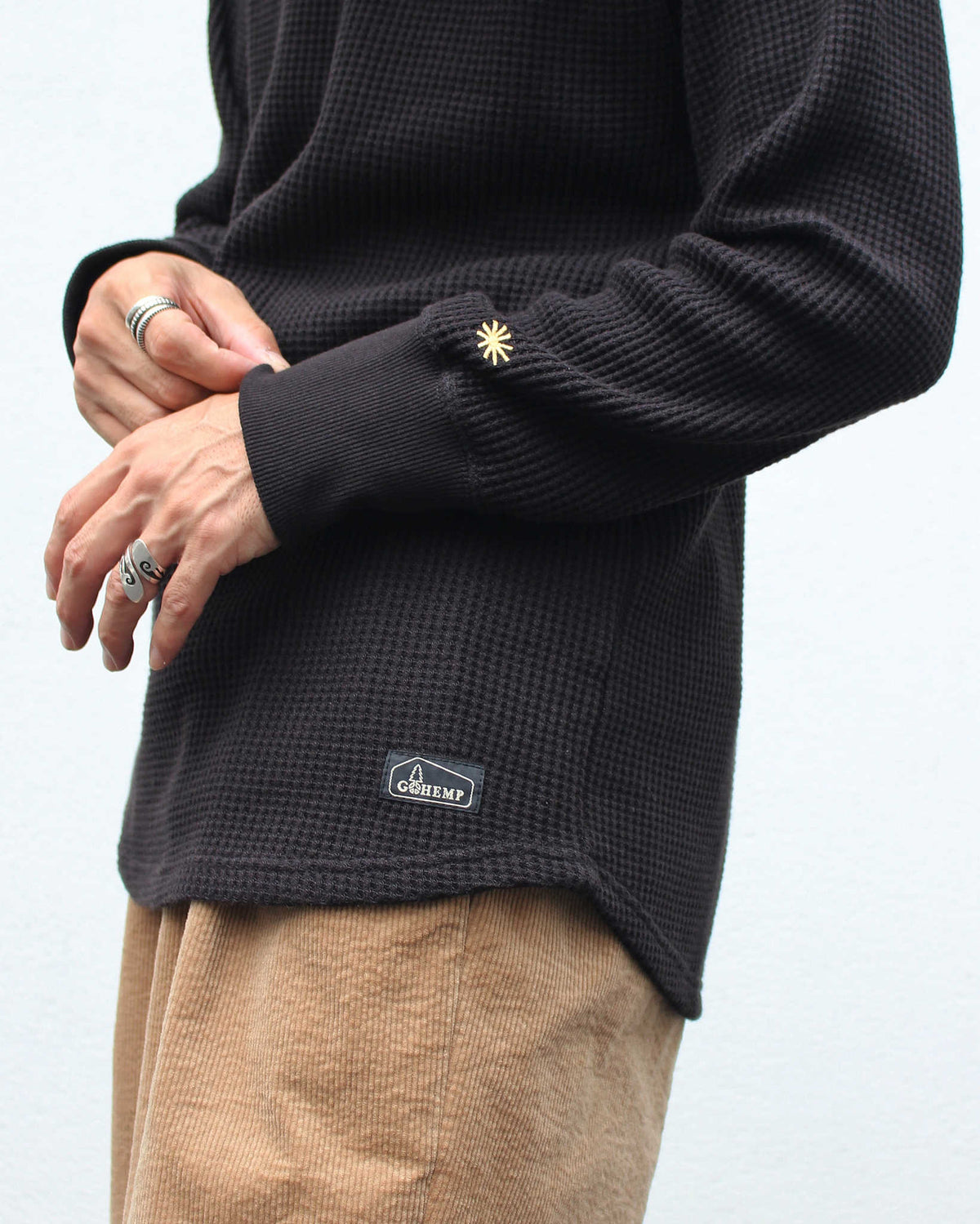 GOHEMP ゴーヘンプ / HEMP WAFFLE CREW ヘンプワッフルクルー (BLACK ブラック)