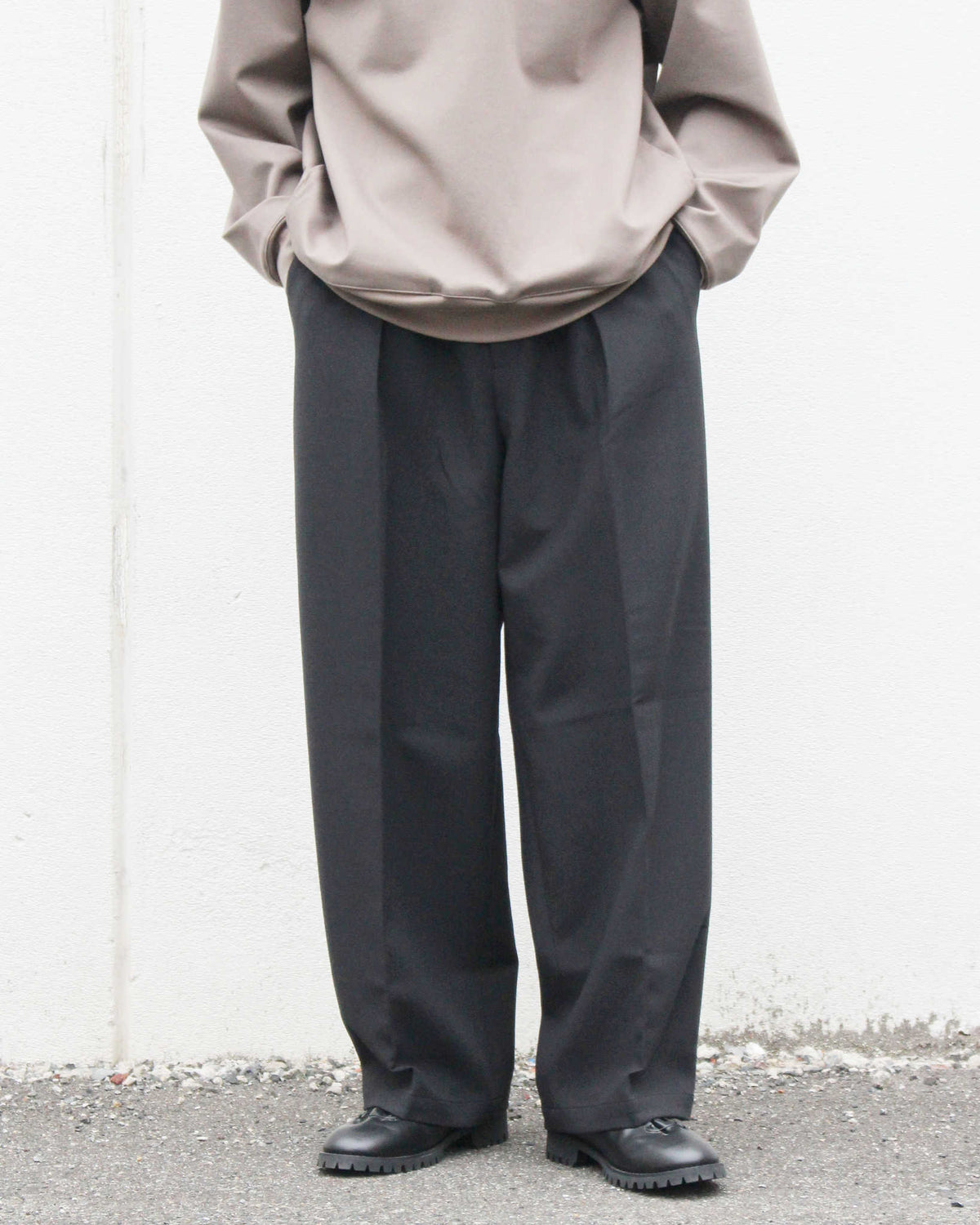 LAMOND ラモンド / DOUBLE WEAVE WIDE TROUSERS ダブルウィーブワイドトラウザーズ (BLACK ブラック)