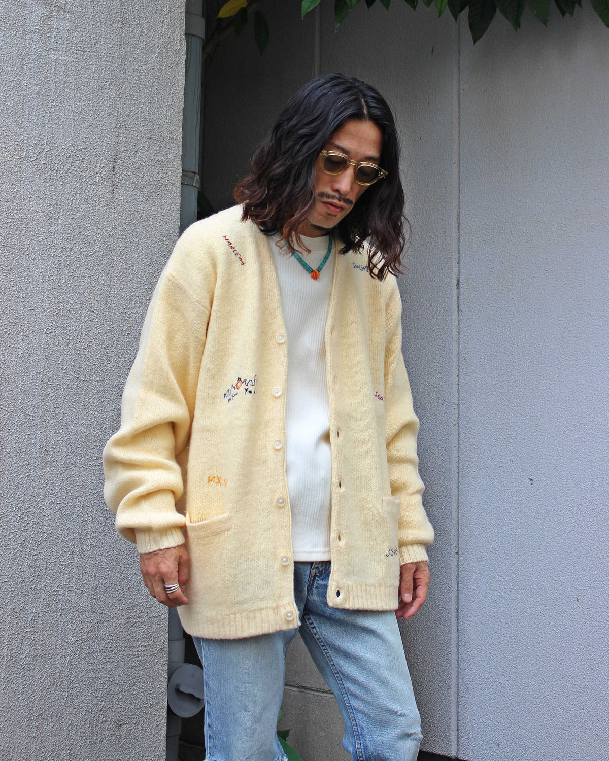 PENNEY'S ぺニーズ / NEW YORK doodle cardigan ニューヨークドゥードゥルカーディガン (OFF WHITE オフホワイト)