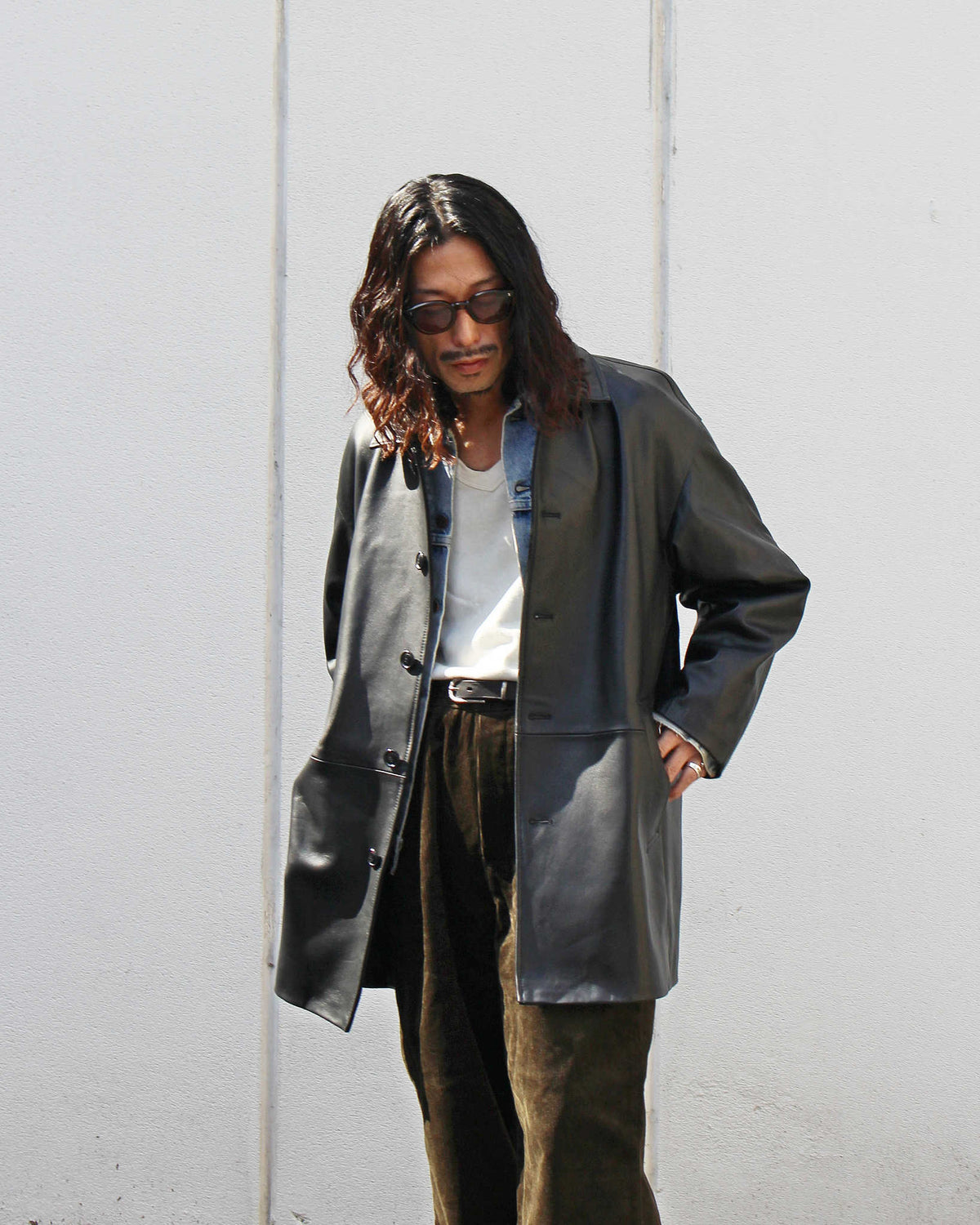 AWESOME LEATHER オーサムレザー / LEATHER HALF COAT レザーハーフコート (BLACK ブラック)