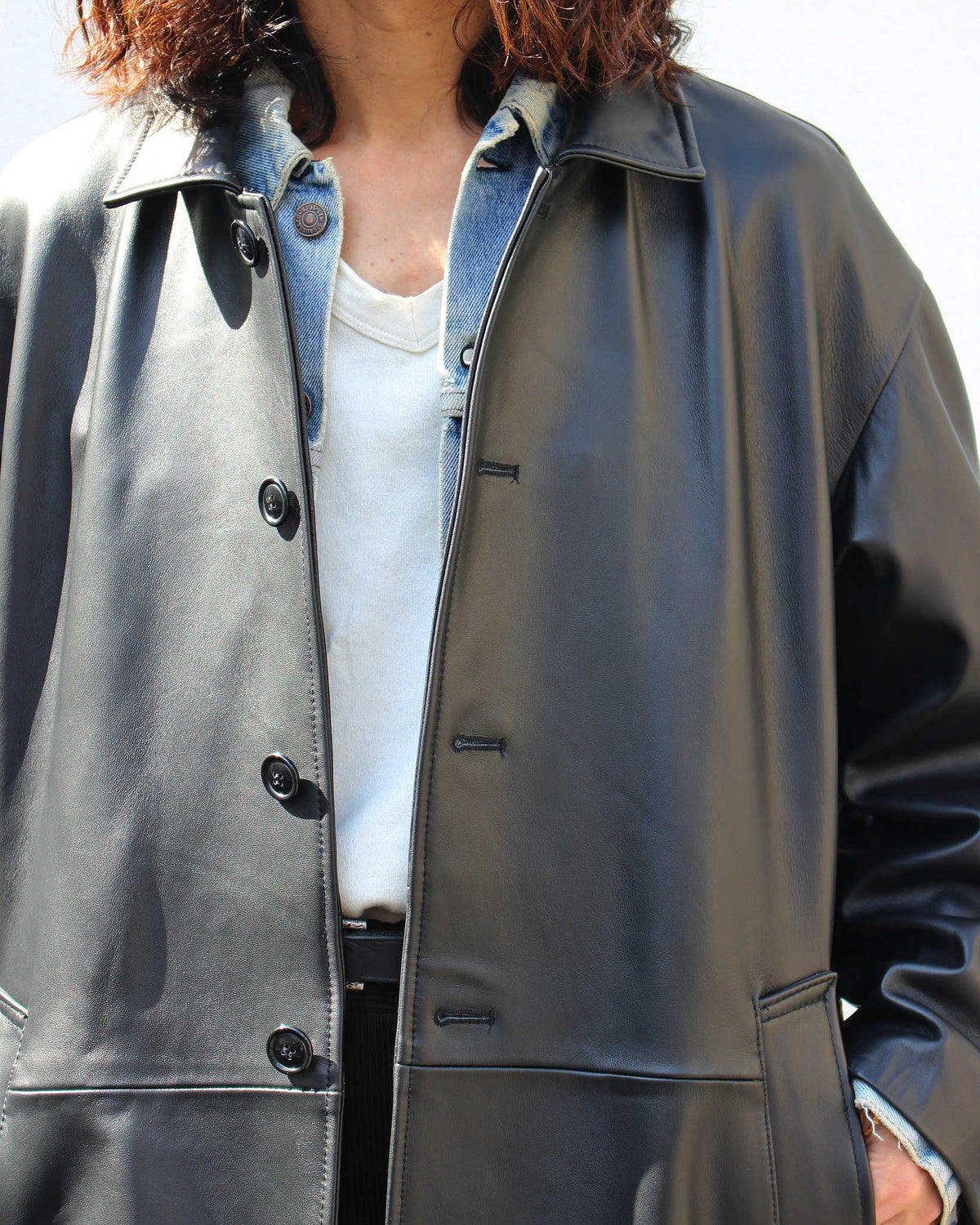 AWESOME LEATHER オーサムレザー / LEATHER HALF COAT レザーハーフコート (BLACK ブラック)