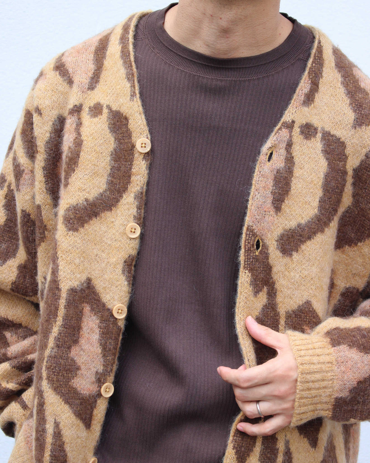 TOWN CRAFT タウンクラフト / mohair shaggy jacquard cardigan モヘアシャギージャガードカーディガン (LEOPARD レオパード)