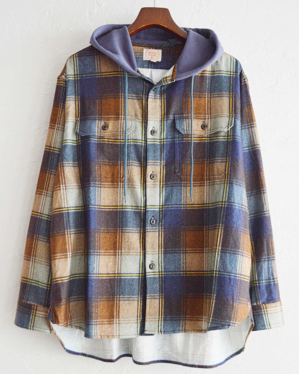 IMPRESTORE インプレストア / Springsteen | Flannel Hooded Shirt フランネルフードシャツ (BROWN×NAVY ブラウンネイビー)