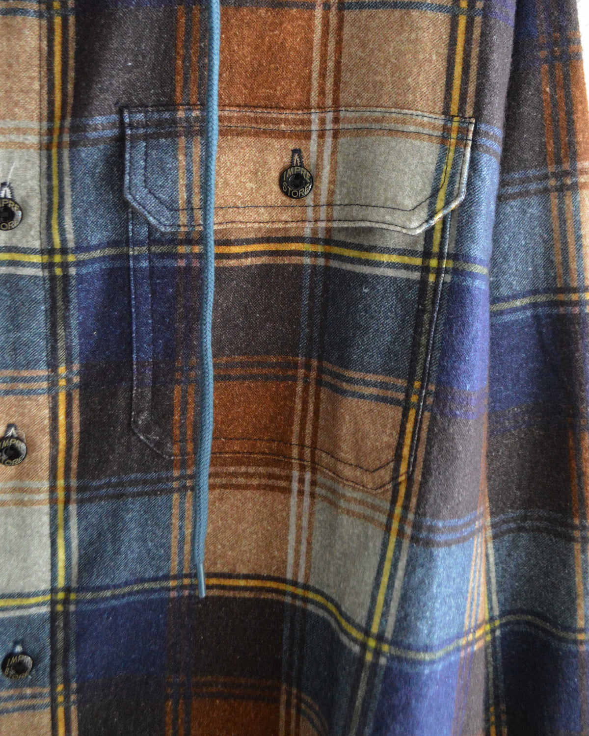 IMPRESTORE インプレストア / Springsteen | Flannel Hooded Shirt フランネルフードシャツ (BROWN×NAVY ブラウンネイビー)