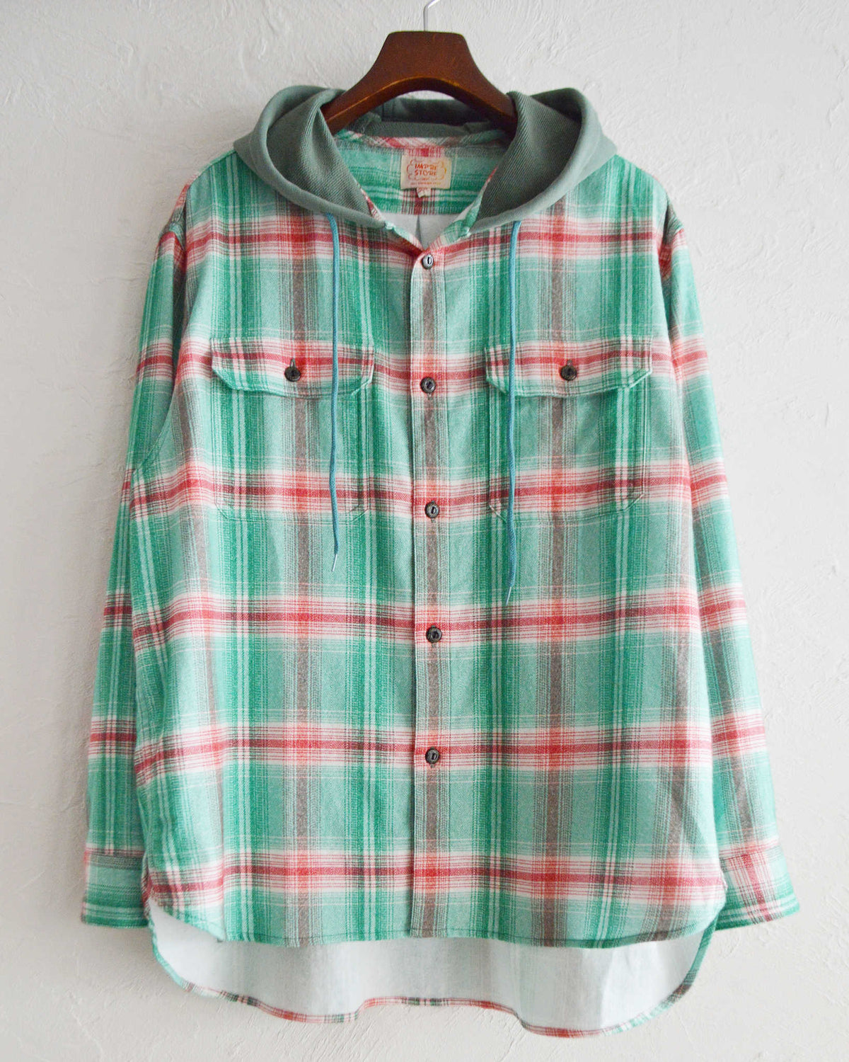 IMPRESTORE インプレストア / Springsteen | Flannel Hooded Shirt フランネルフードシャツ (GREEN×RED グリーンレッド)