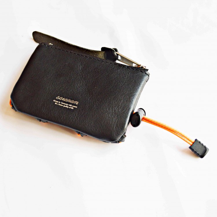 saranam サラナン / draw cord card coin case ドローコードカードコインケース (BLACK×ORANGE ブラックオレンジ）