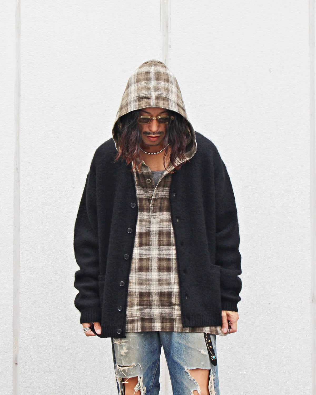 TOWN CRAFT タウンクラフト / mohair shaggy cardigan  モヘアカーディガン (BLACK ブラック)
