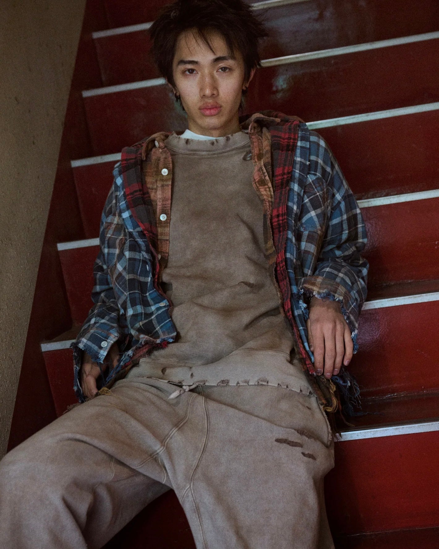 minami Anderson ミナミアンダーソン / Distressed Sweat Crewディストレストスウェットクルー (BROWN ブラウン)