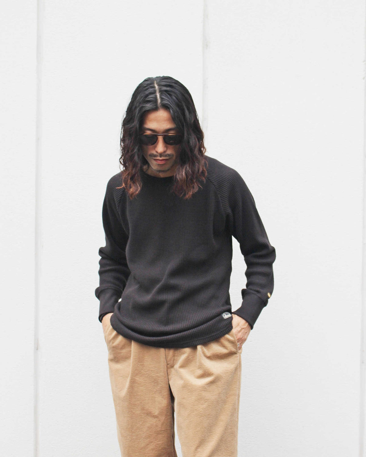 GOHEMP ゴーヘンプ / HEMP WAFFLE CREW ヘンプワッフルクルー (BLACK ブラック)