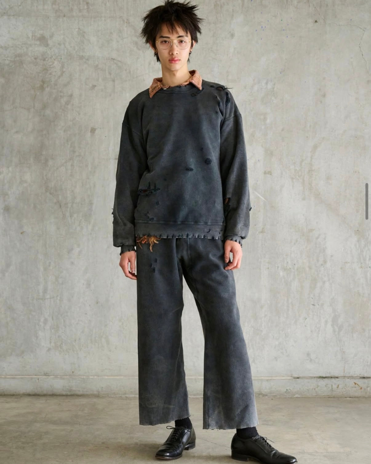 minami Anderson ミナミアンダーソン / Distressed Sweat Pants ディストレストスウェットパンツ (BLACK ブラック)