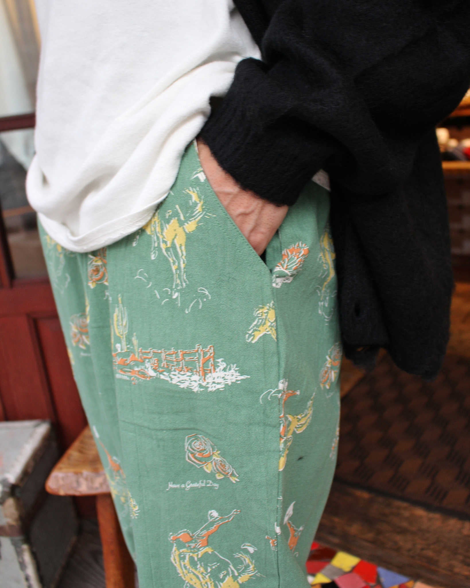 HAVE A GRATEFUL DAY ハブアグレイトフルデイ / AMPLE EASY PANTS アンプルイージーパンツ (GREEN グリーン)