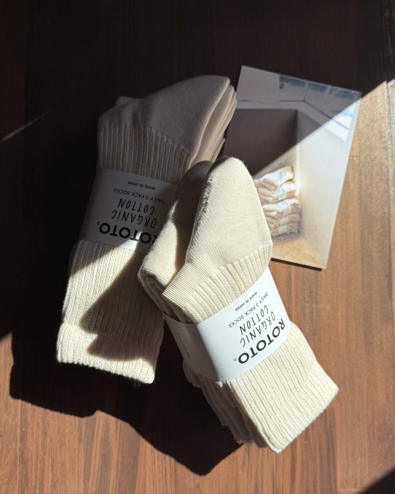 ROTOTO ロトト / ORGANIC DAILY 3 PACK CREW SOCKS オーガニックデイリー3パッククルーソックス (ECRU エクリュ)