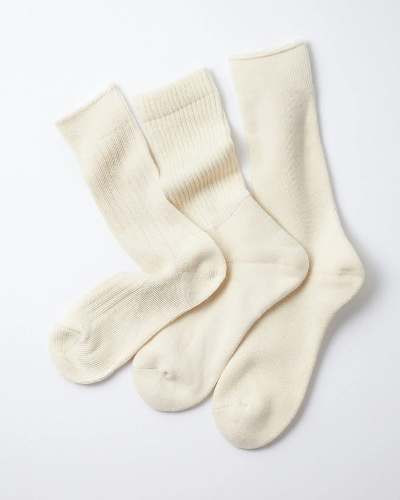 ROTOTO ロトト / ORGANIC DAILY 3 PACK CREW SOCKS オーガニックデイリー3パッククルーソックス (ECRU エクリュ)