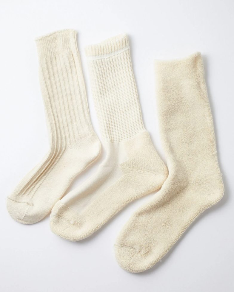 ROTOTO ロトト / ORGANIC DAILY 3 PACK CREW SOCKS オーガニックデイリー3パッククルーソックス (ECRU エクリュ)