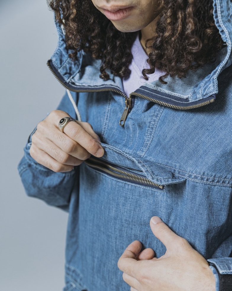 IMPRESTORE インプレストア / Richie リッチー | anorak hoodie アノラックフーディー (Blue Denim Vintage wash ブルーデニムヴィンテージウォッシュ)