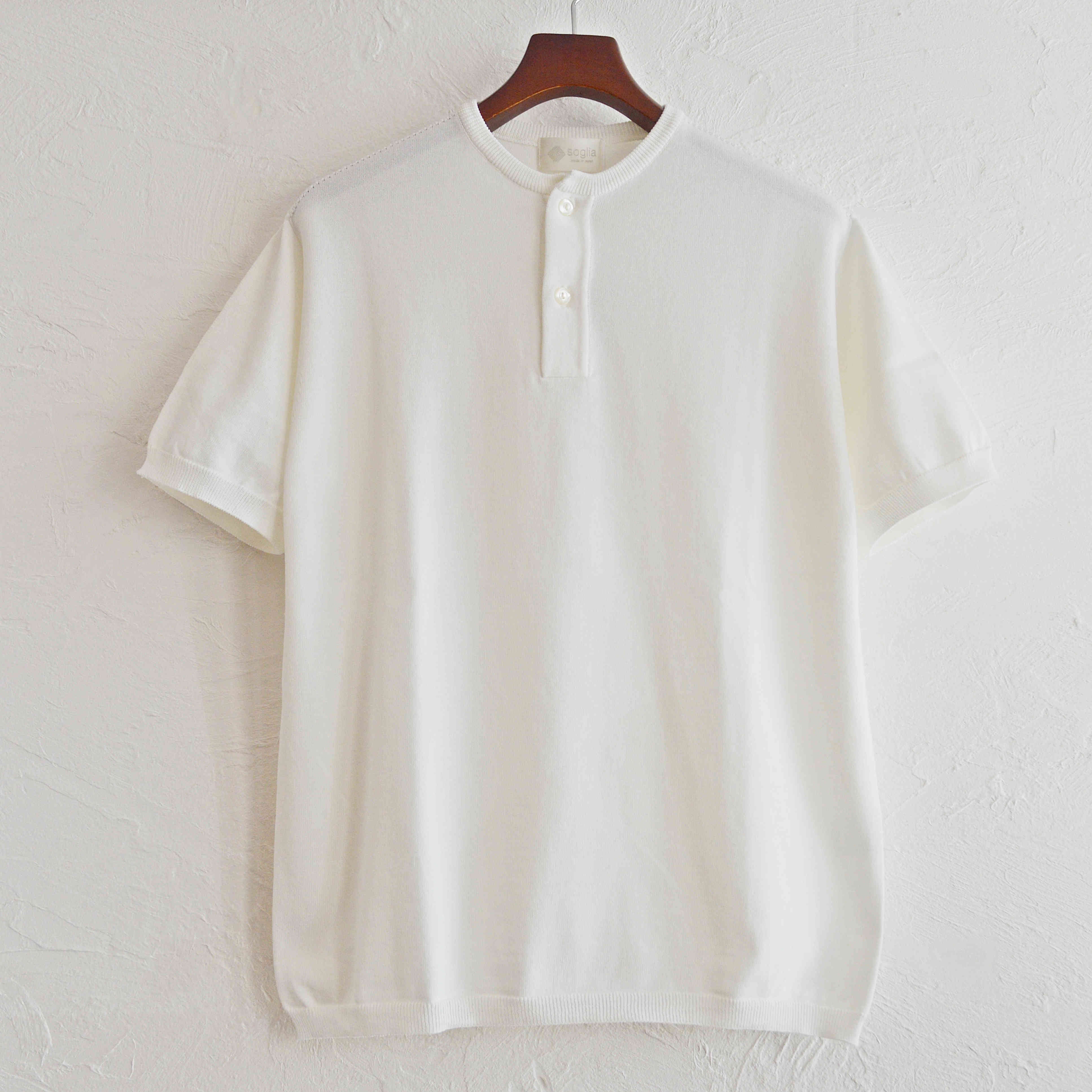 soglia ソリア / COTTON FIT Seamless Henley neck knit T-shirt (WHITE ホワイト)