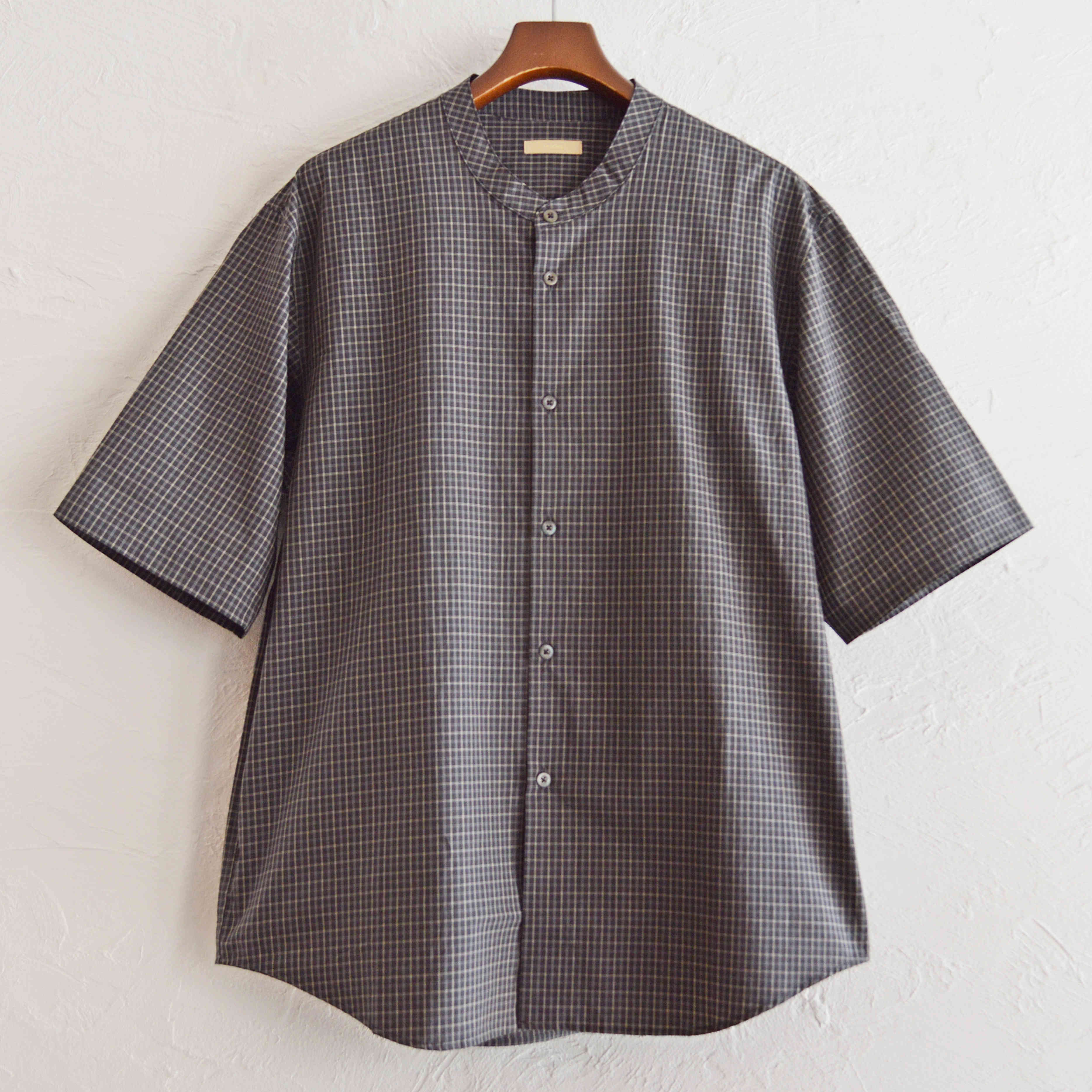 LAMOND ラモンド / BAND COLLAR CHECK SHIRTS バンドカラーチェックシャツ (BLACK ブラック）