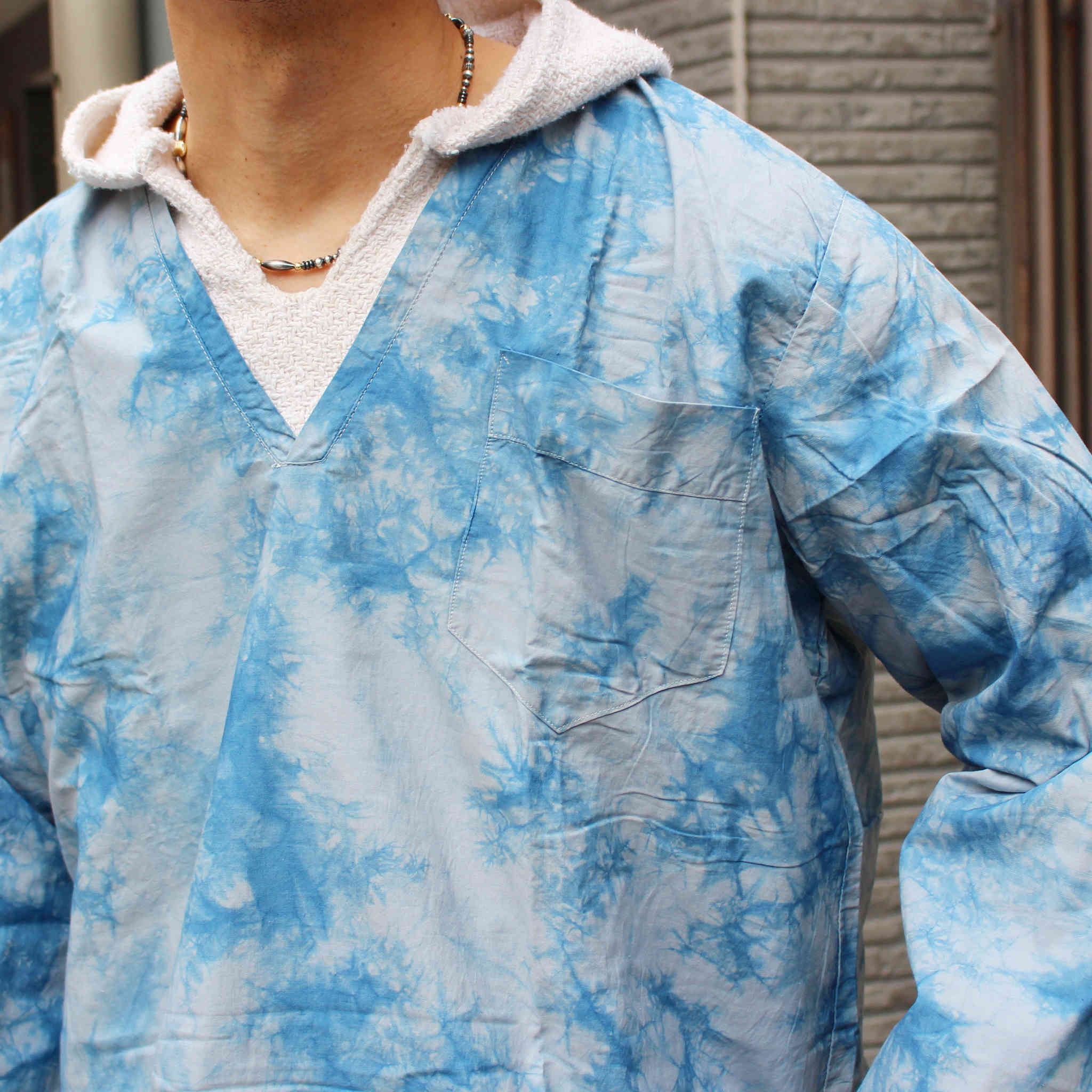 HawaCreation with BIG P. PRODUCTS ハワクリエイション ビッグピー / Swedish Millitary V-Neck Pajama Shirt W/Japanese Indigo Hand Dye 【LIGHT CLOUD ライトクラウド】