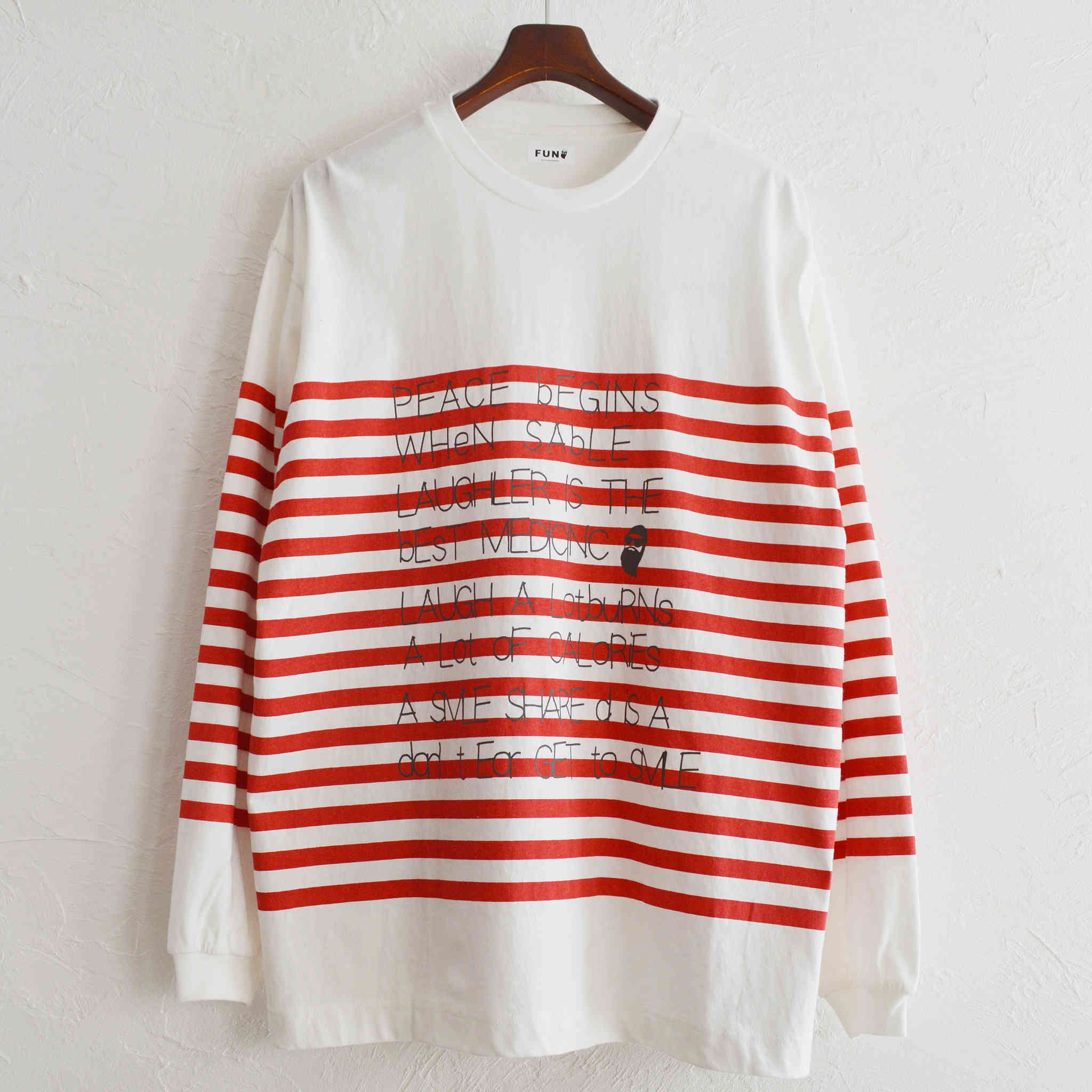 FUN for modemdesign モデムデザイン / Border print long sleeve Tee ボーダープリントロングスリーブティー (WHITE×RED ホワイトレッド)