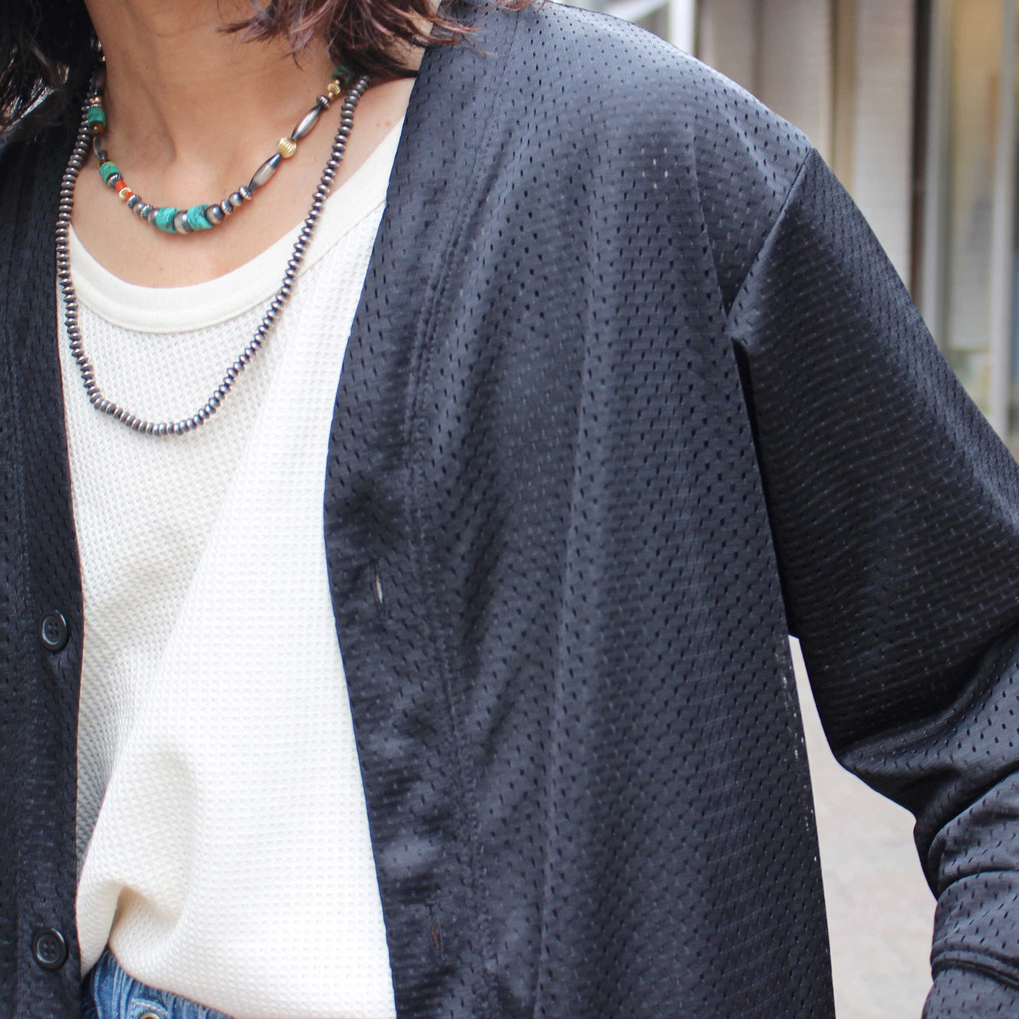 Blanks ブランクス / 2Layer Mesh Cardigan ツーレイヤーメッシュカーディガン (BLACK ブラック)