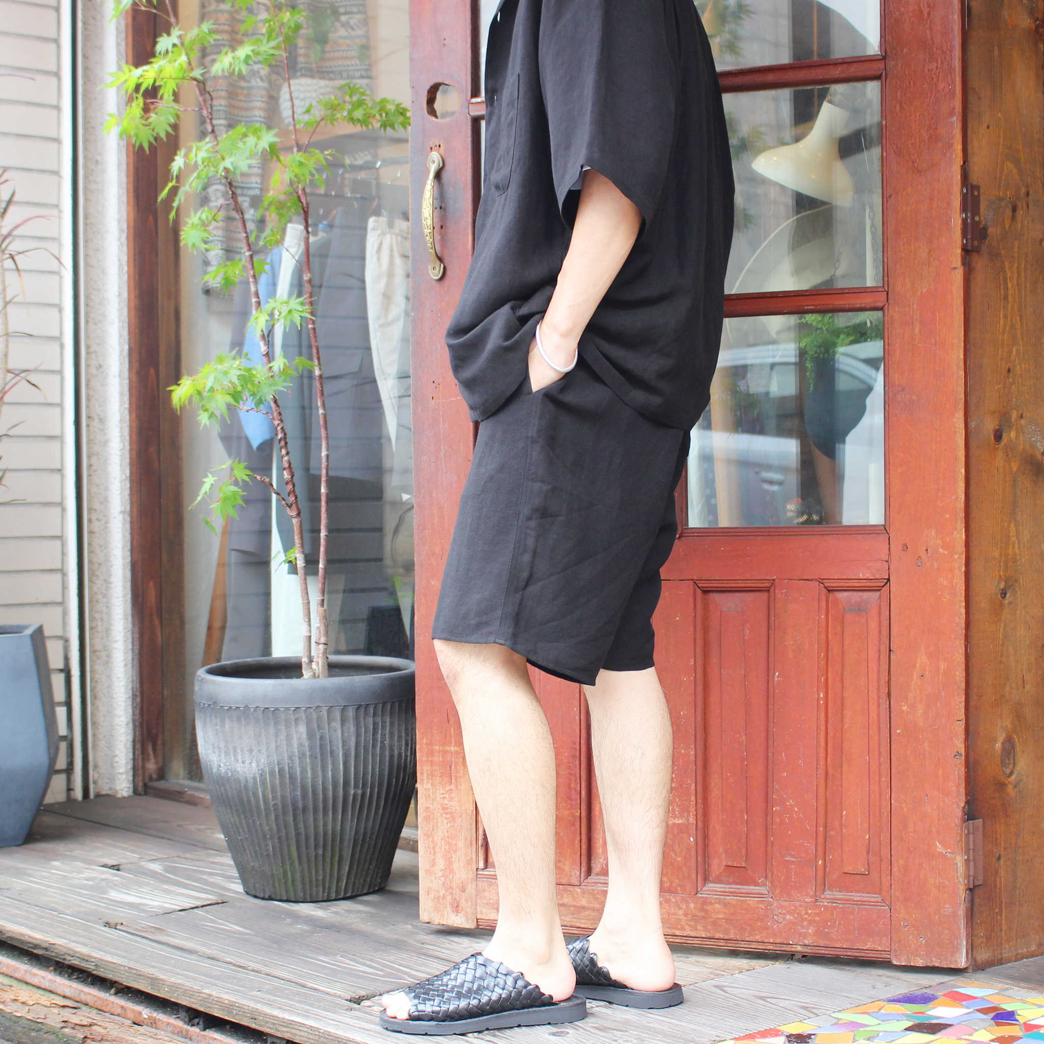 LAMOND ラモンド / LINEN SHORTS リネンショーツ (BLACK ブラック)