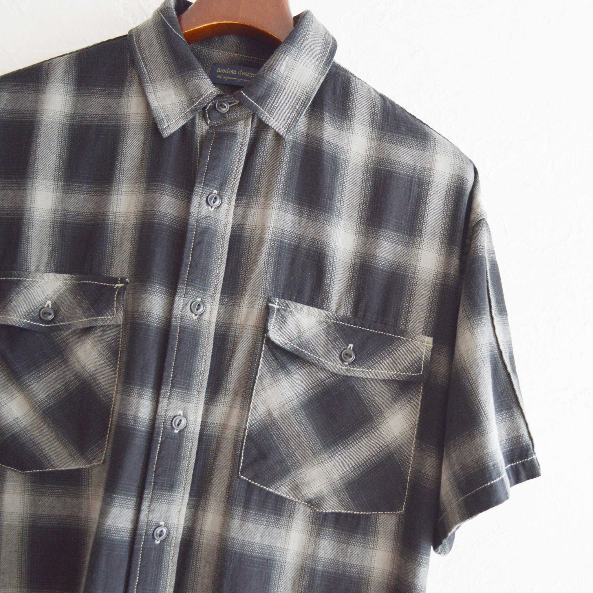 modemdesign モデムデザイン / Ombre check wide shirts オンブレチェックワイドシャツ (CHARCOAL チャコール)