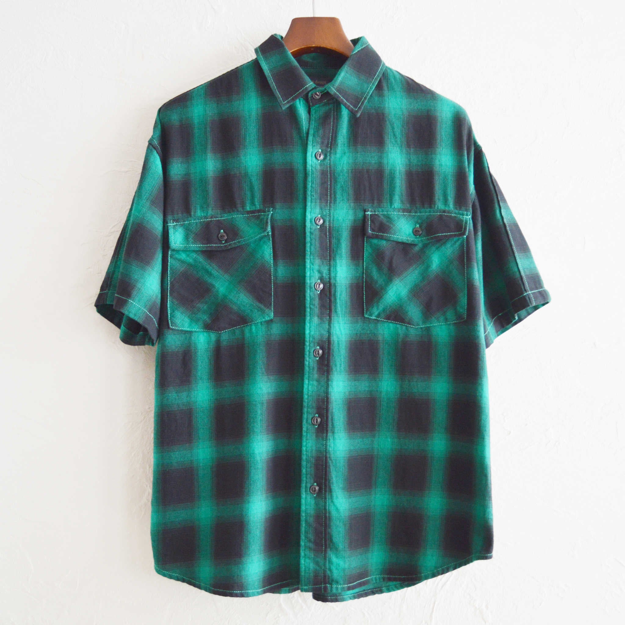 modemdesign モデムデザイン / Ombre check wide shirts オンブレチェックワイドシャツ (GREEN グリーン)