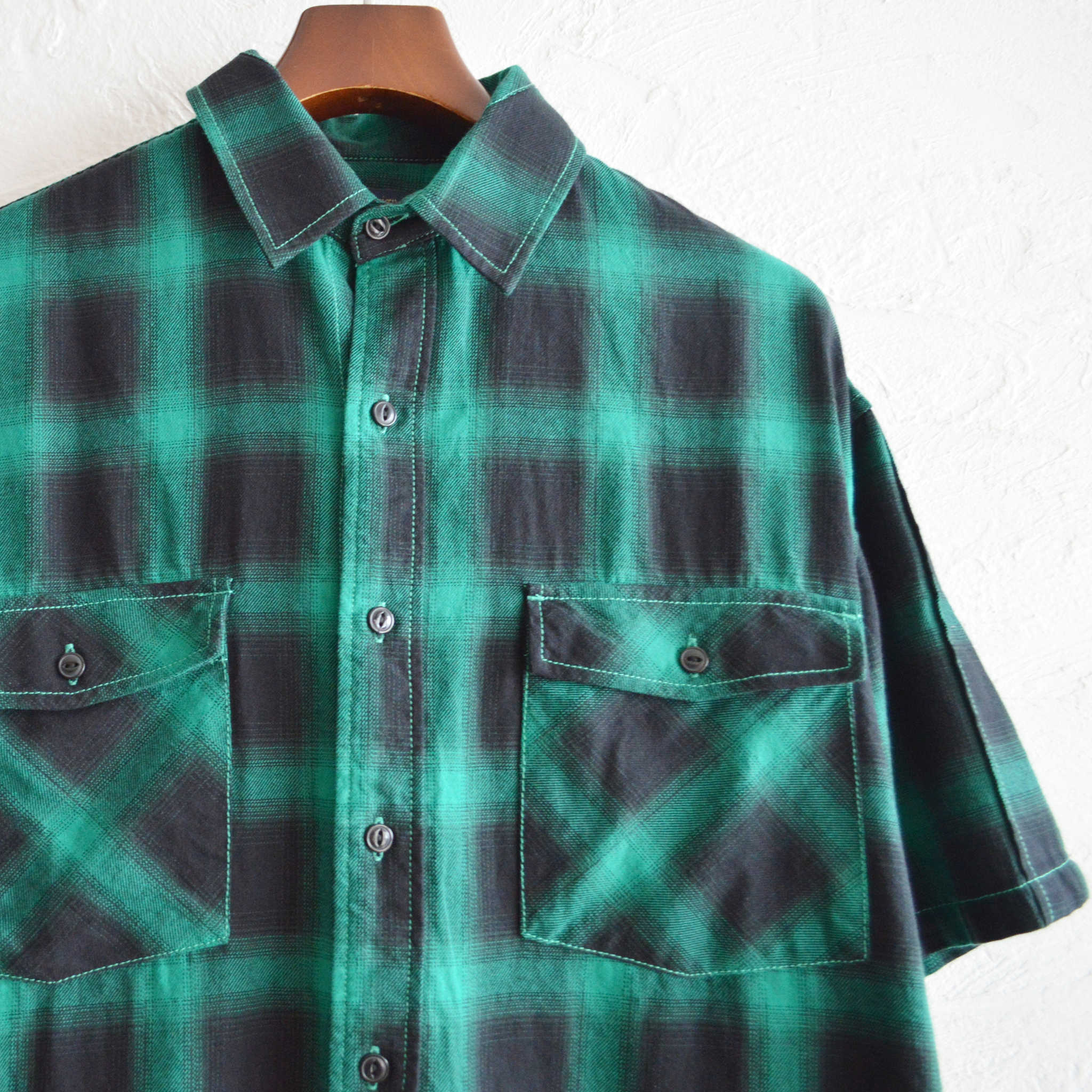 modemdesign モデムデザイン / Ombre check wide shirts オンブレチェックワイドシャツ (GREEN グリーン)