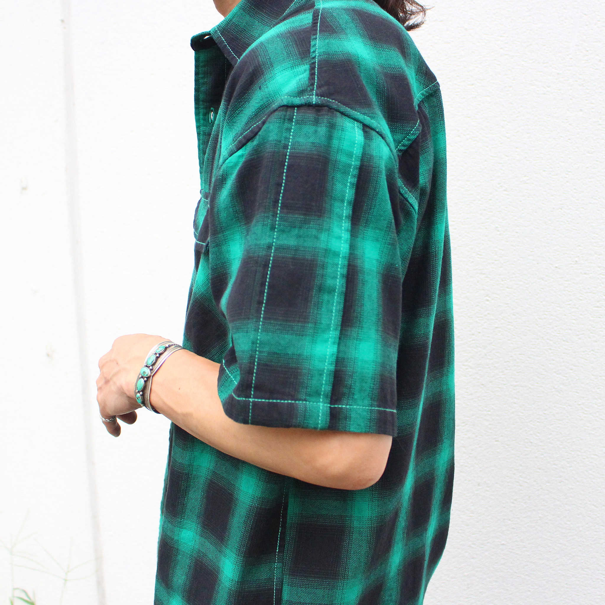 modemdesign モデムデザイン / Ombre check wide shirts オンブレチェックワイドシャツ (GREEN グリーン)