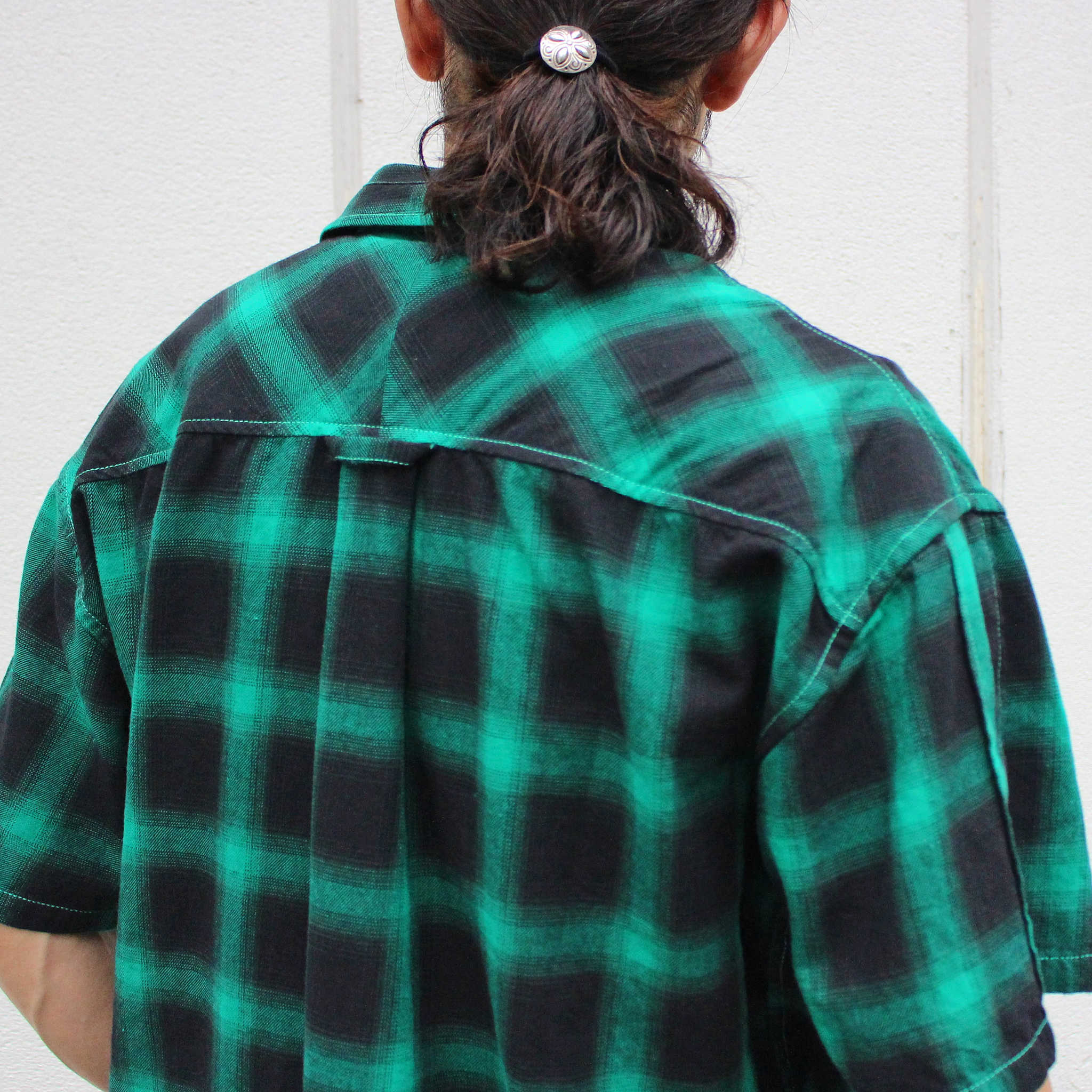 modemdesign モデムデザイン / Ombre check wide shirts オンブレチェックワイドシャツ (GREEN グリーン)