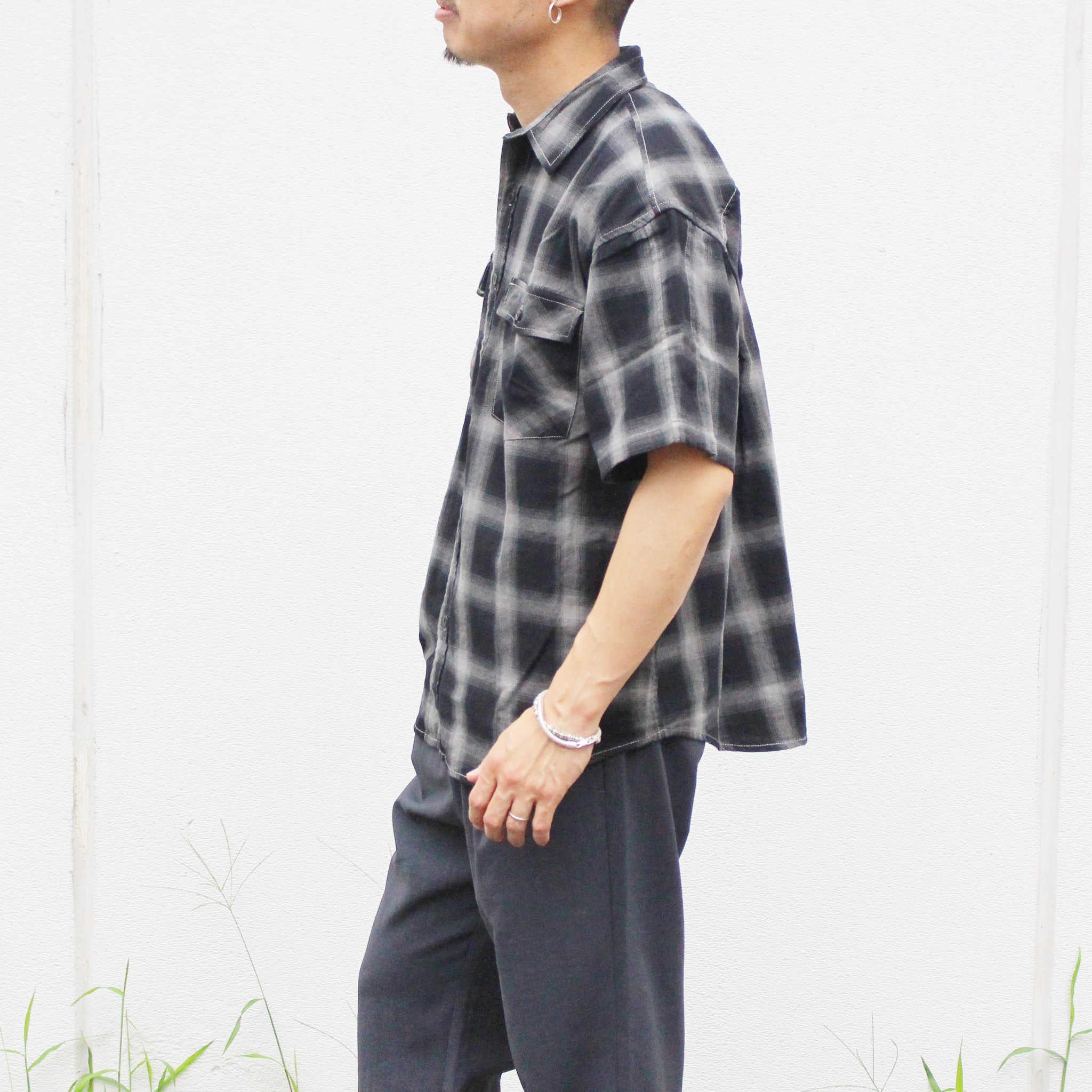 modemdesign モデムデザイン / Ombre check wide shirts オンブレチェックワイドシャツ (CHARCOAL チャコール)