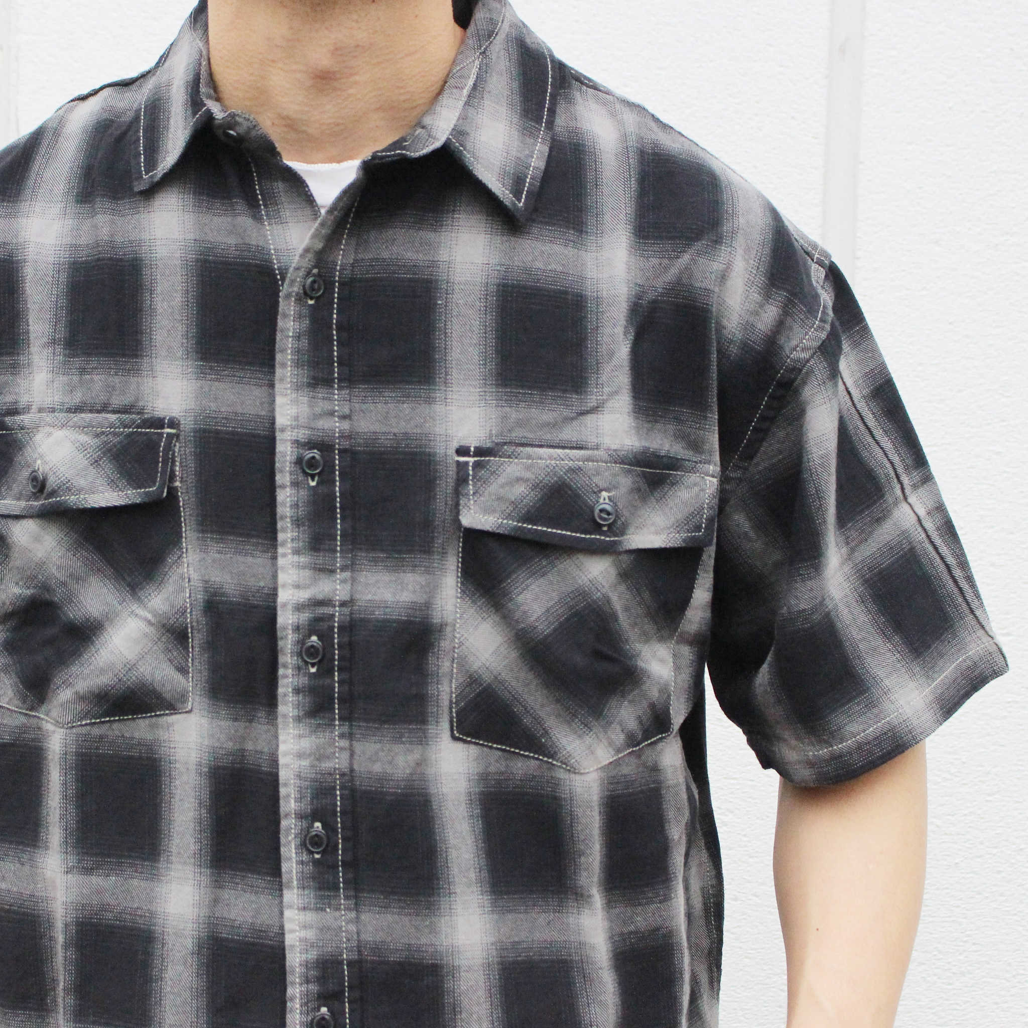 modemdesign モデムデザイン / Ombre check wide shirts オンブレチェックワイドシャツ (CHARCOAL チャコール)