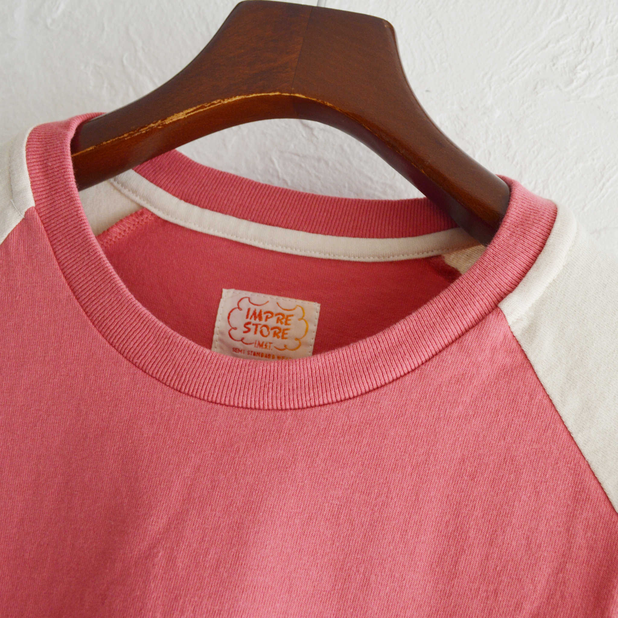 IMPRESTORE インプレストア / ARNOLD RAGLAN SLEEVE T-SHIRT アーノルドラグランスリーブティーシャツ (faded red / ivory フェードレッドアイボリー)