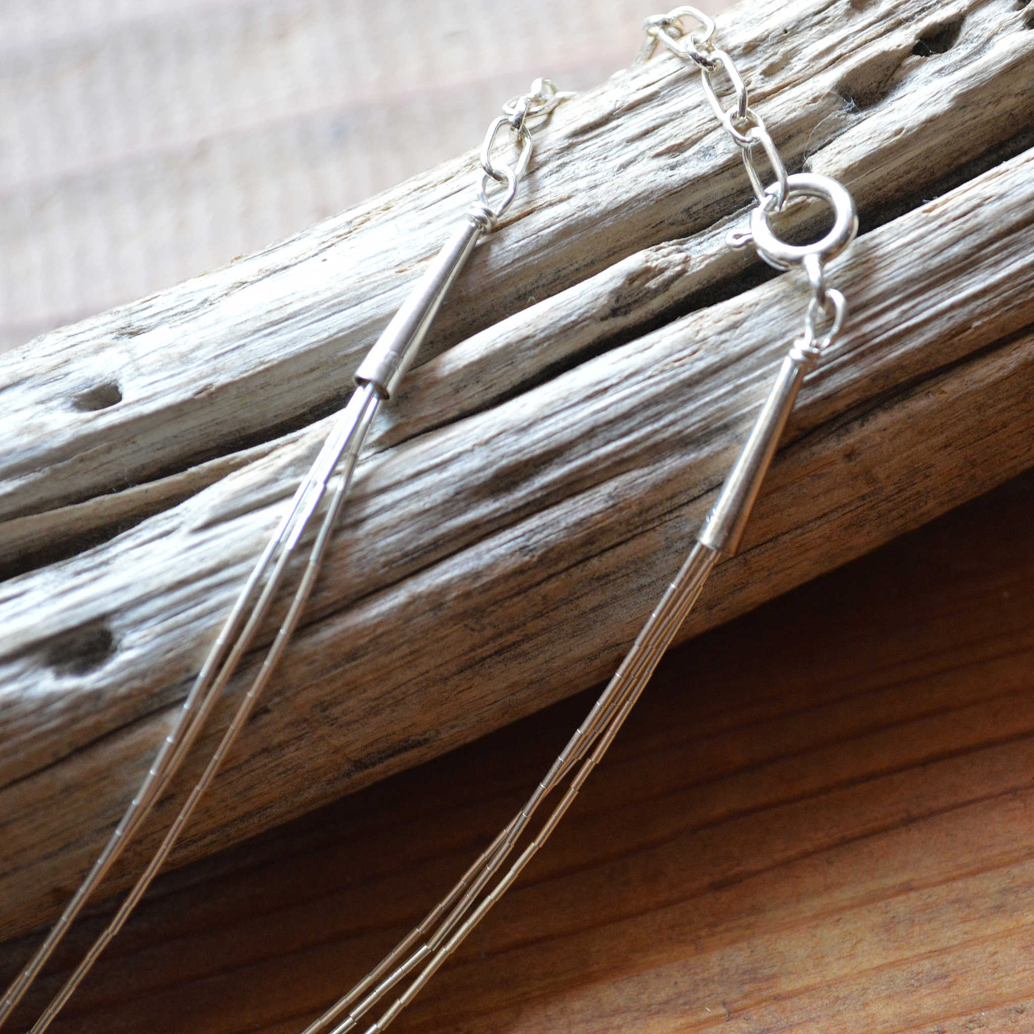 Indian jewelry インディアンジュエリー / Navajo Liquid silver Necklace ナヴァホ族リキッドシルバーネックレス 3連60cm