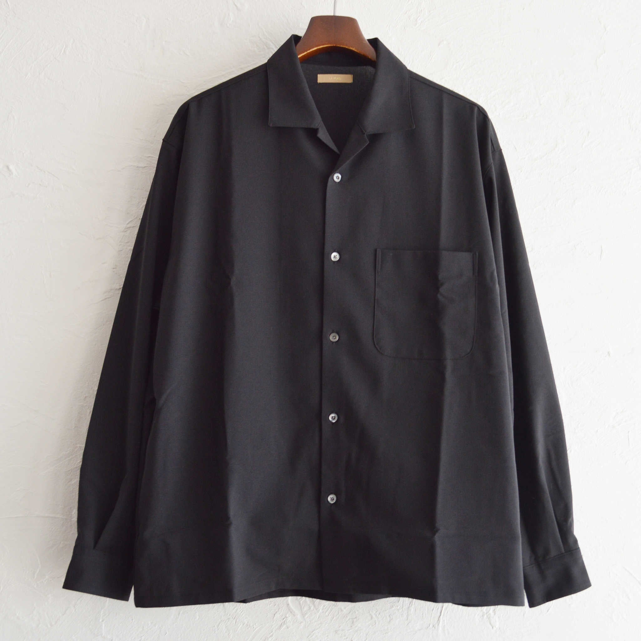 LAMOND ラモンド / OPEN COLLAR SHARI SHIRT オープンカラーシャリシャツ (BLACK ブラック)